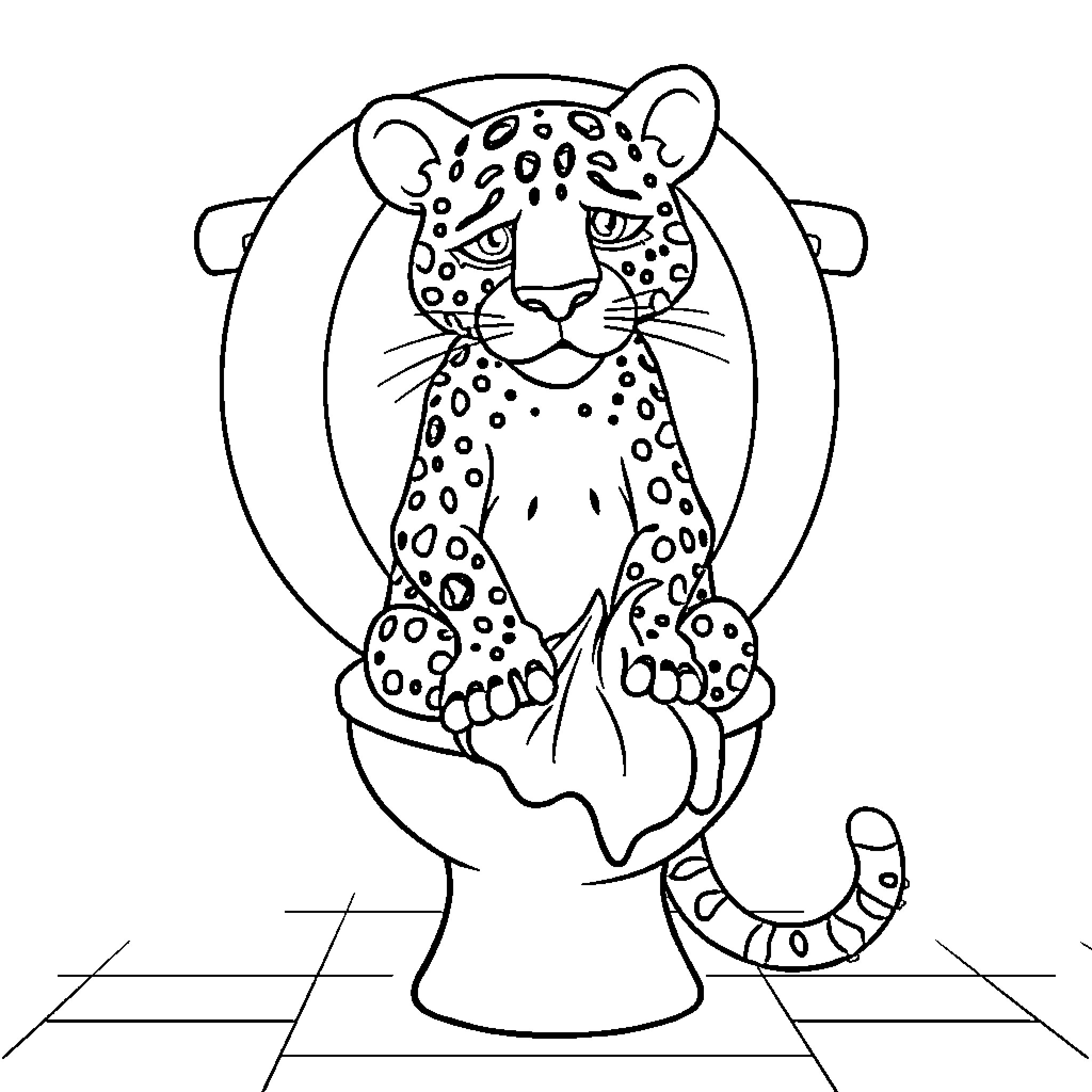 Leopard lounging in its natural habitat Coloring Page (free black-and-white line drawing printable PDF for all, from beginners to advanced learners, including children, teens, adults, and seniors)