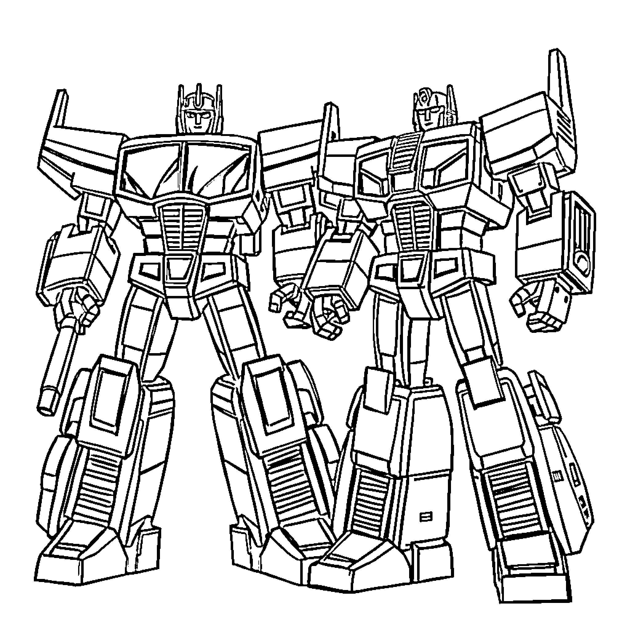 Shockwave - Transforming robots in lineup Coloring Page (free black-and-white line drawing printable PDF for all, from beginners to advanced learners, including children, teens, adults, and seniors)