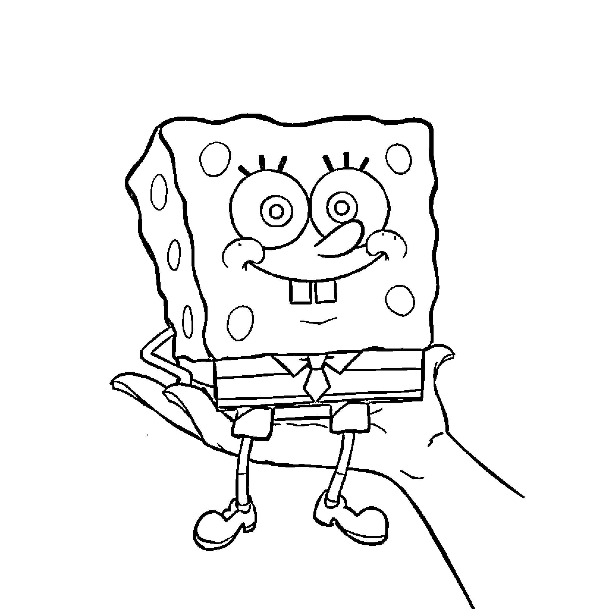 Spongebob's cheerful expression and quirky pose Coloring Page (free black-and-white line drawing printable PDF for all, from beginners to advanced learners, including children, teens, adults, and seniors)
