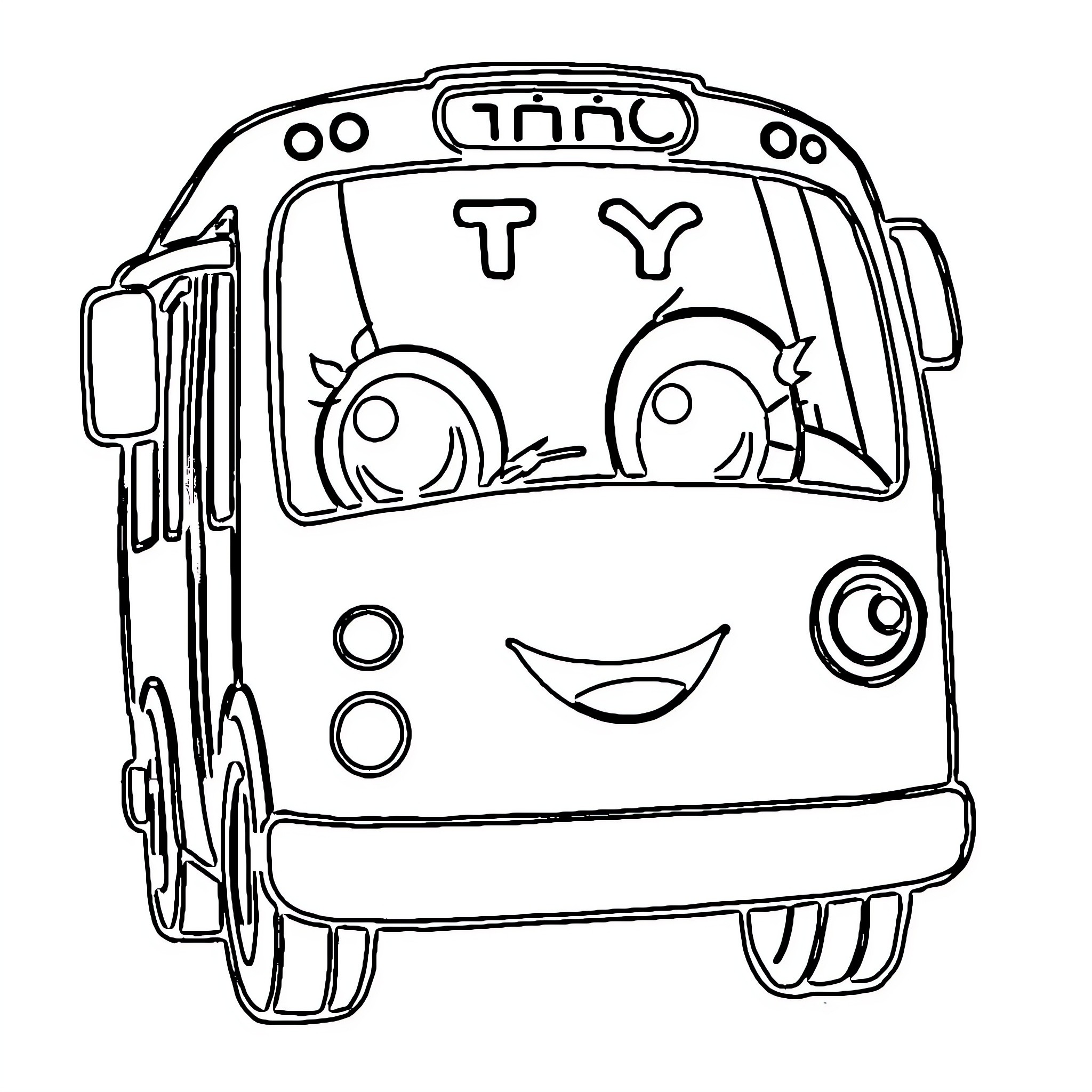 Tayo the Happy and Friendly Bus Coloring Page (free black-and-white line drawing printable PDF for all, from beginners to advanced learners, including children, teens, adults, and seniors)