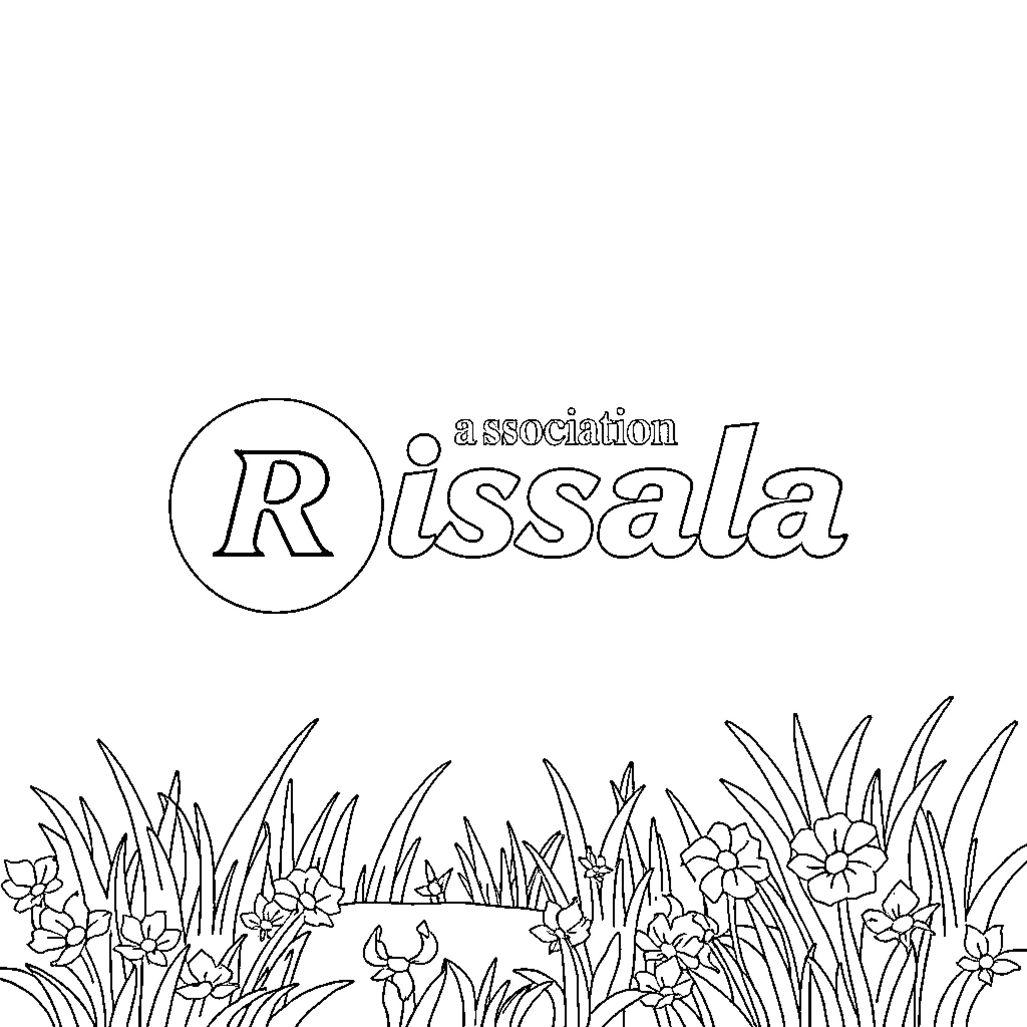 Logo of an association with flowers in the foreground Coloring Page (free black-and-white line drawing printable PDF for all, from beginners to advanced learners, including children, teens, adults, and seniors)