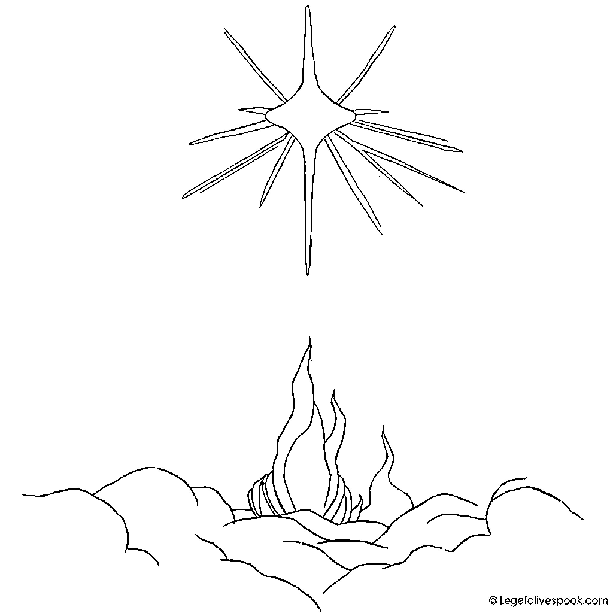 God's Shining Star Illuminates the Heavens Coloring Page (free black-and-white line drawing printable PDF for all, from beginners to advanced learners, including children, teens, adults, and seniors)