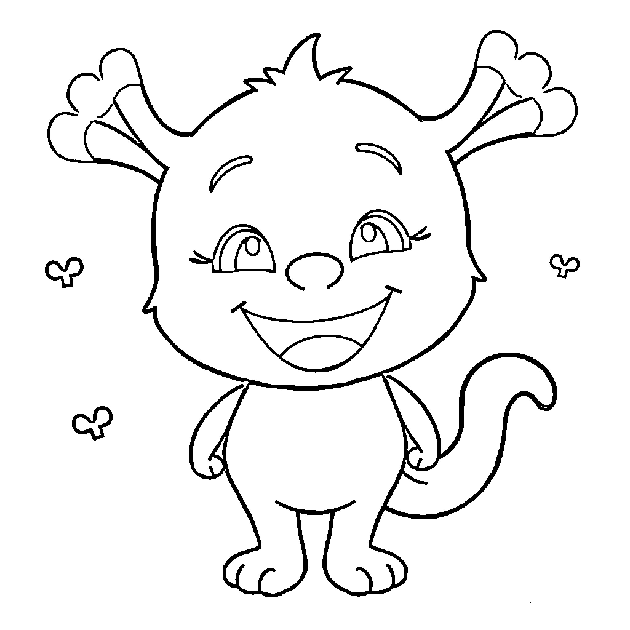 Taoki's Cheerful and Playful Creature Coloring Page (free black-and-white line drawing printable PDF for all, from beginners to advanced learners, including children, teens, adults, and seniors)