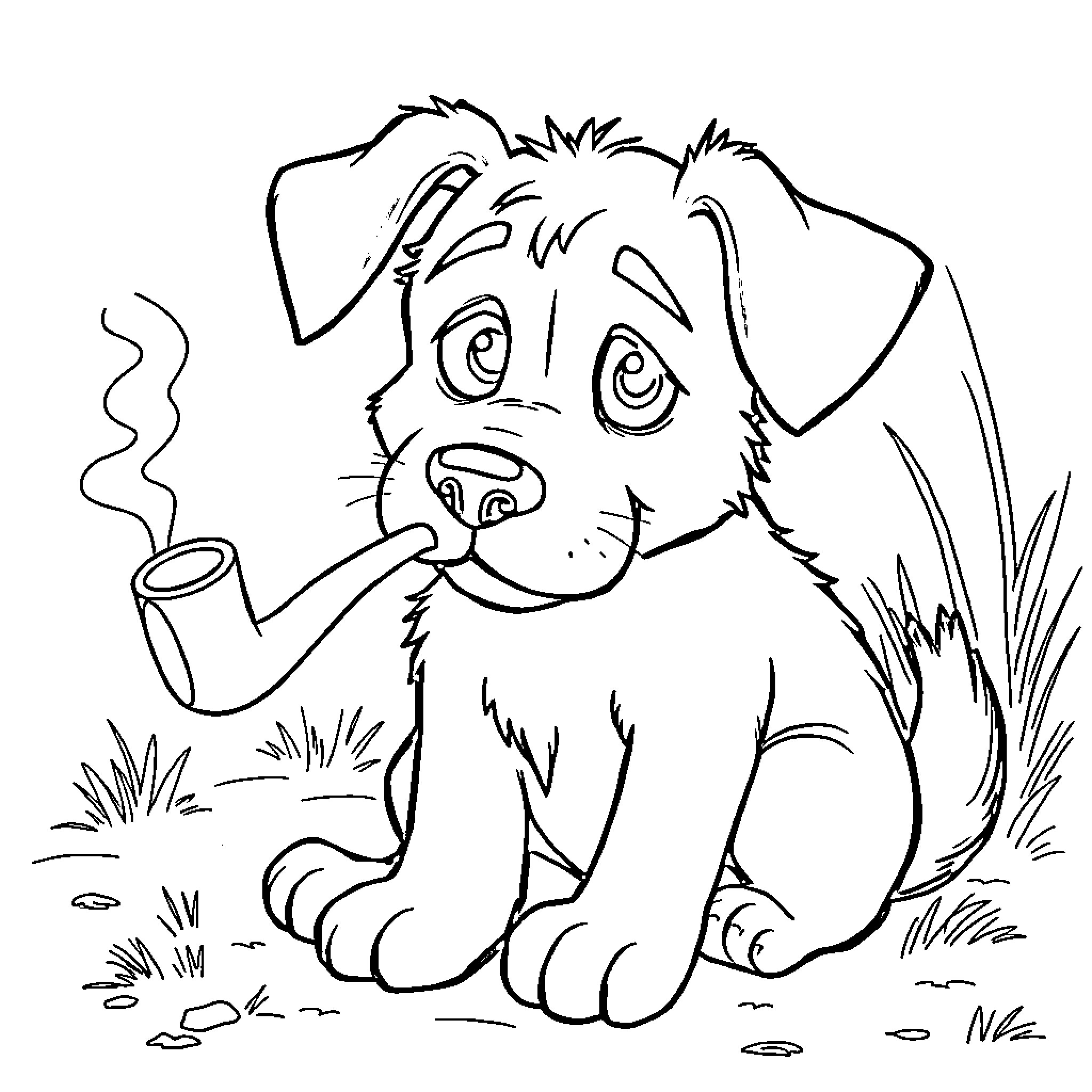 Bluey enjoying a pipe in the outdoors Coloring Page (free black-and-white line drawing printable PDF for all, from beginners to advanced learners, including children, teens, adults, and seniors)