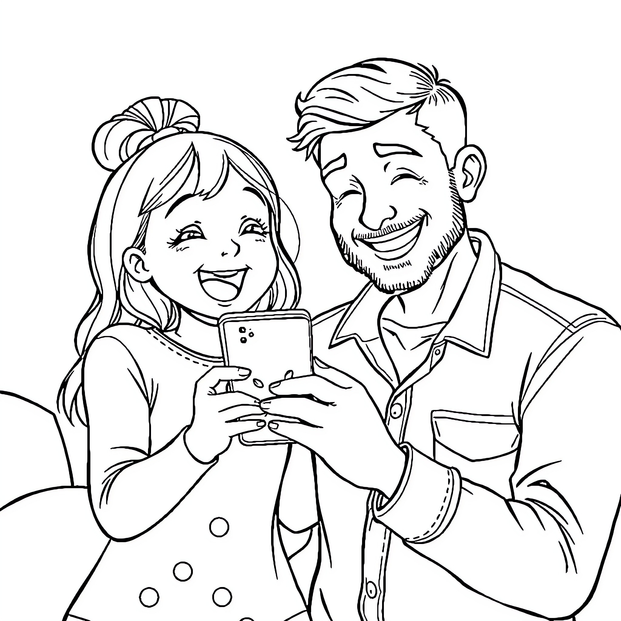 iPhone selfie with happy couple Coloring Page (free black-and-white line drawing printable PDF for all, from beginners to advanced learners, including children, teens, adults, and seniors)