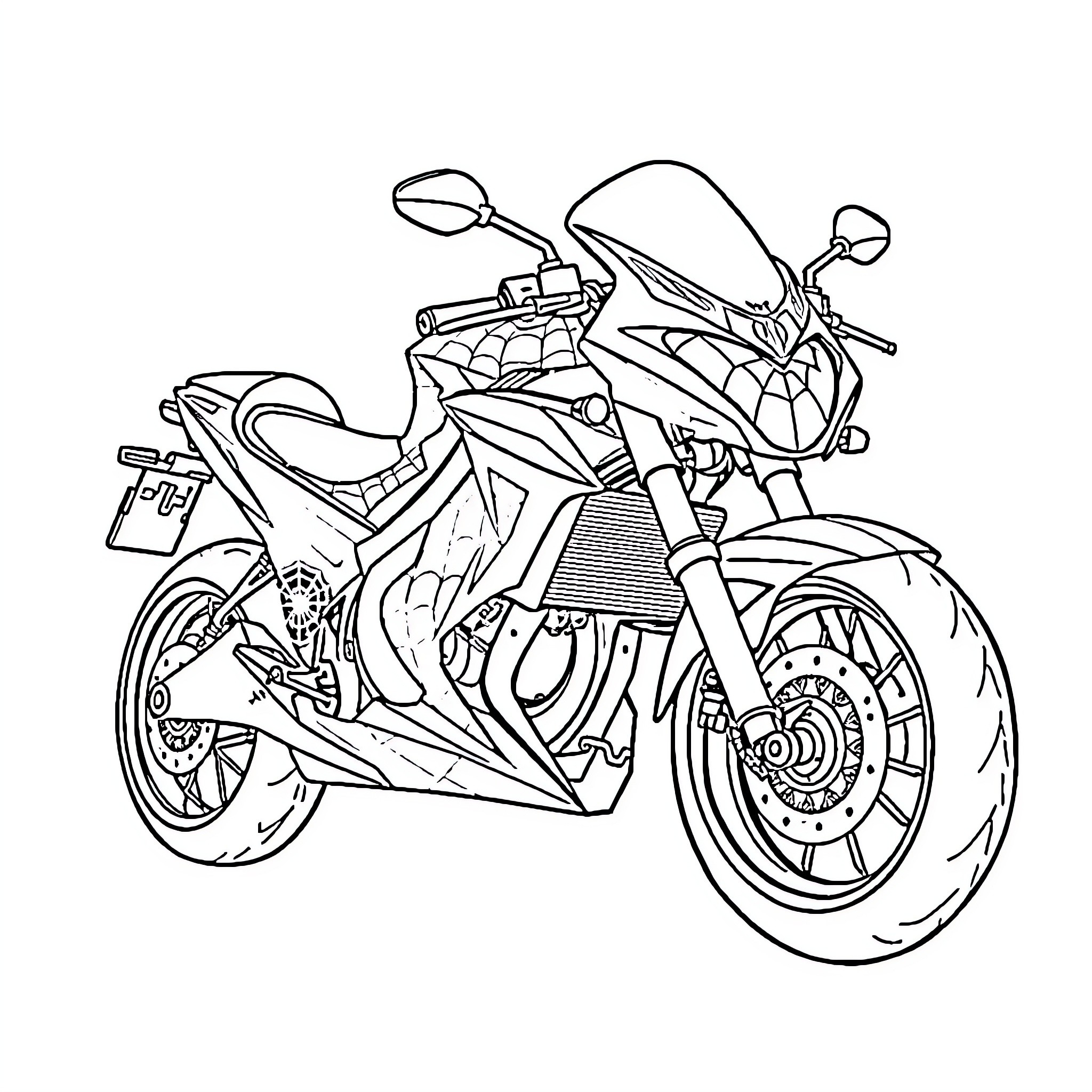 Spiderman's Sleek Motorcycle Adventure Coloring Page (free black-and-white line drawing printable PDF for all, from beginners to advanced learners, including children, teens, adults, and seniors)