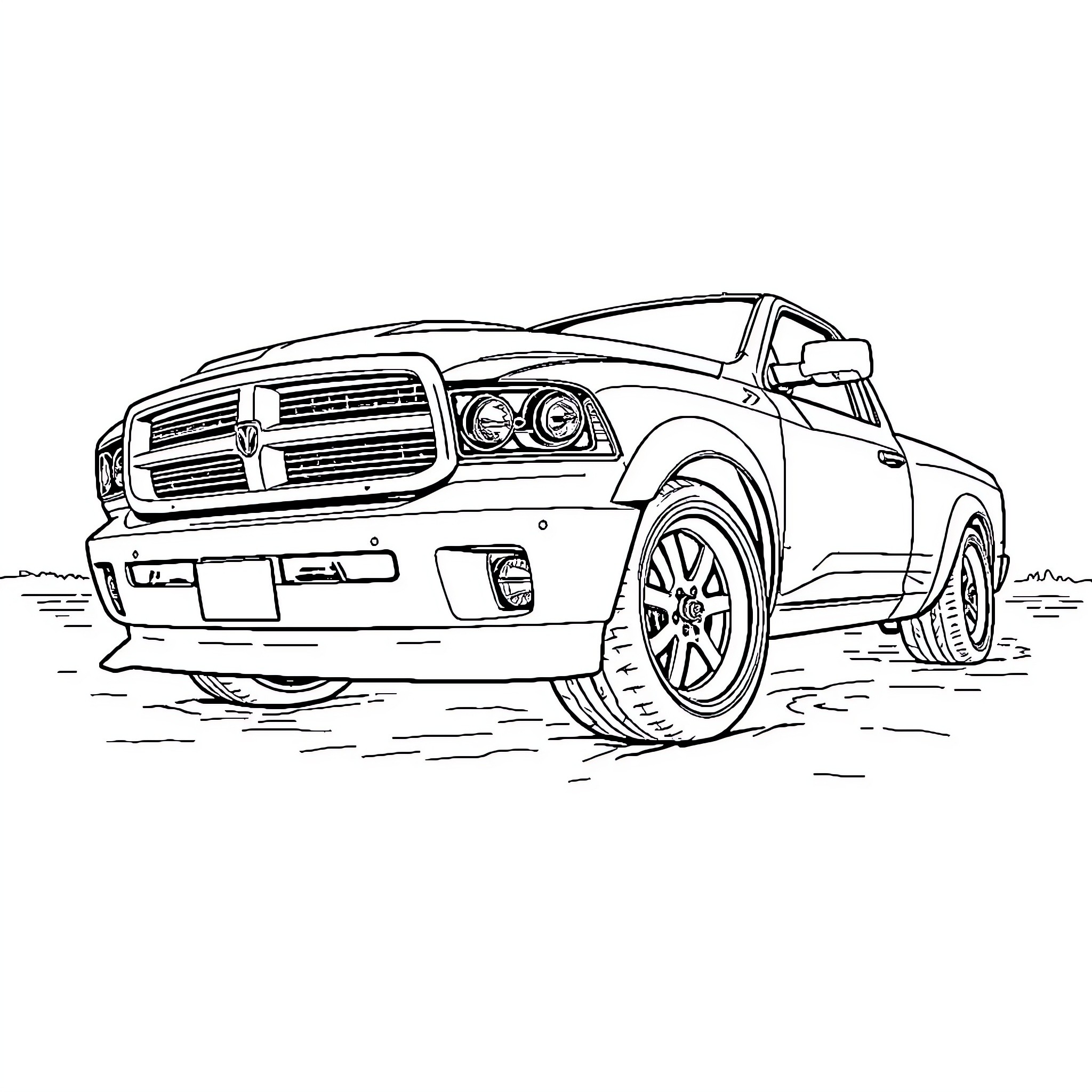 Dodge RamCharger off-road adventure Coloring Page (free black-and-white line drawing printable PDF for all, from beginners to advanced learners, including children, teens, adults, and seniors)