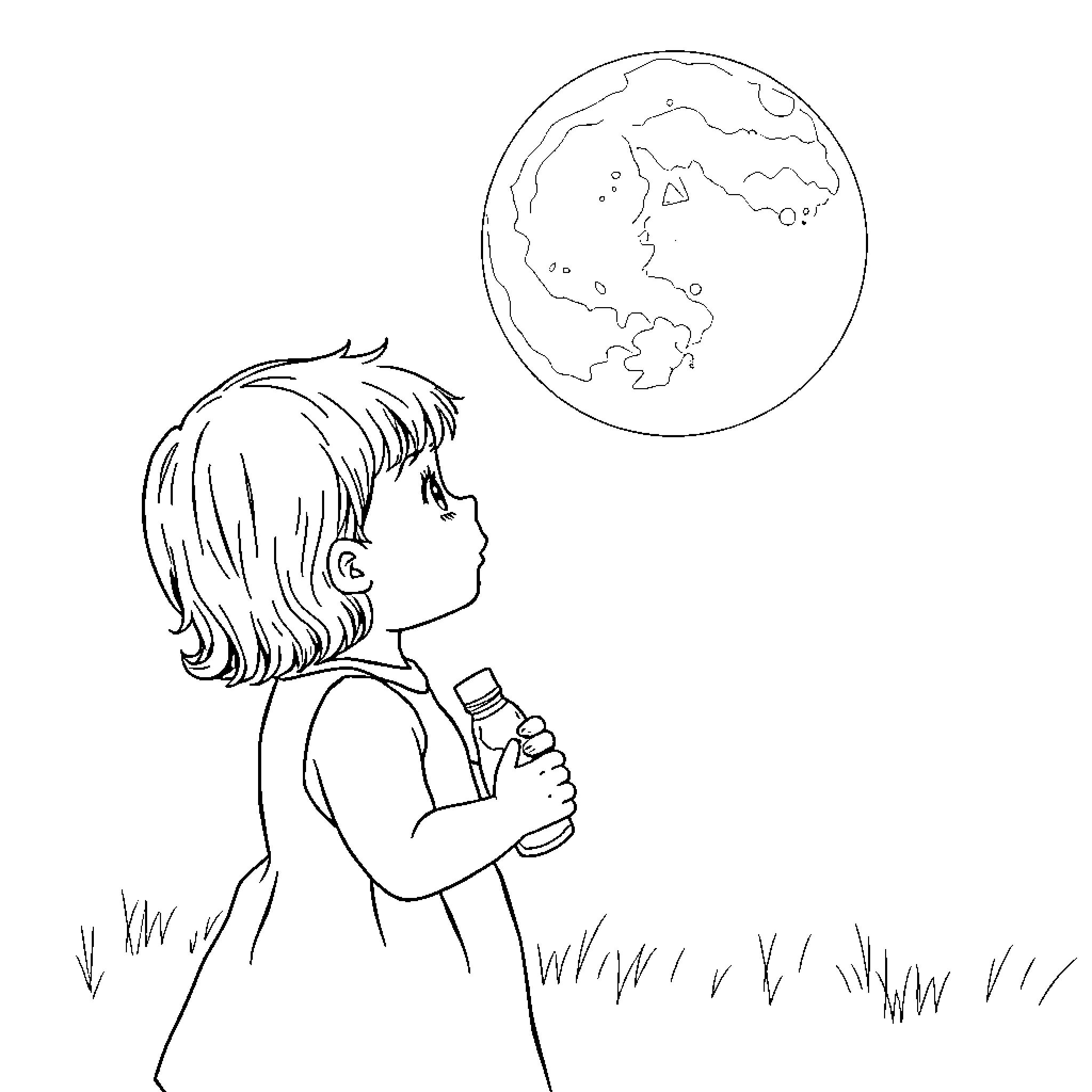 Baby gazing at the night sky Coloring Page (free black-and-white line drawing printable PDF for all, from beginners to advanced learners, including children, teens, adults, and seniors)