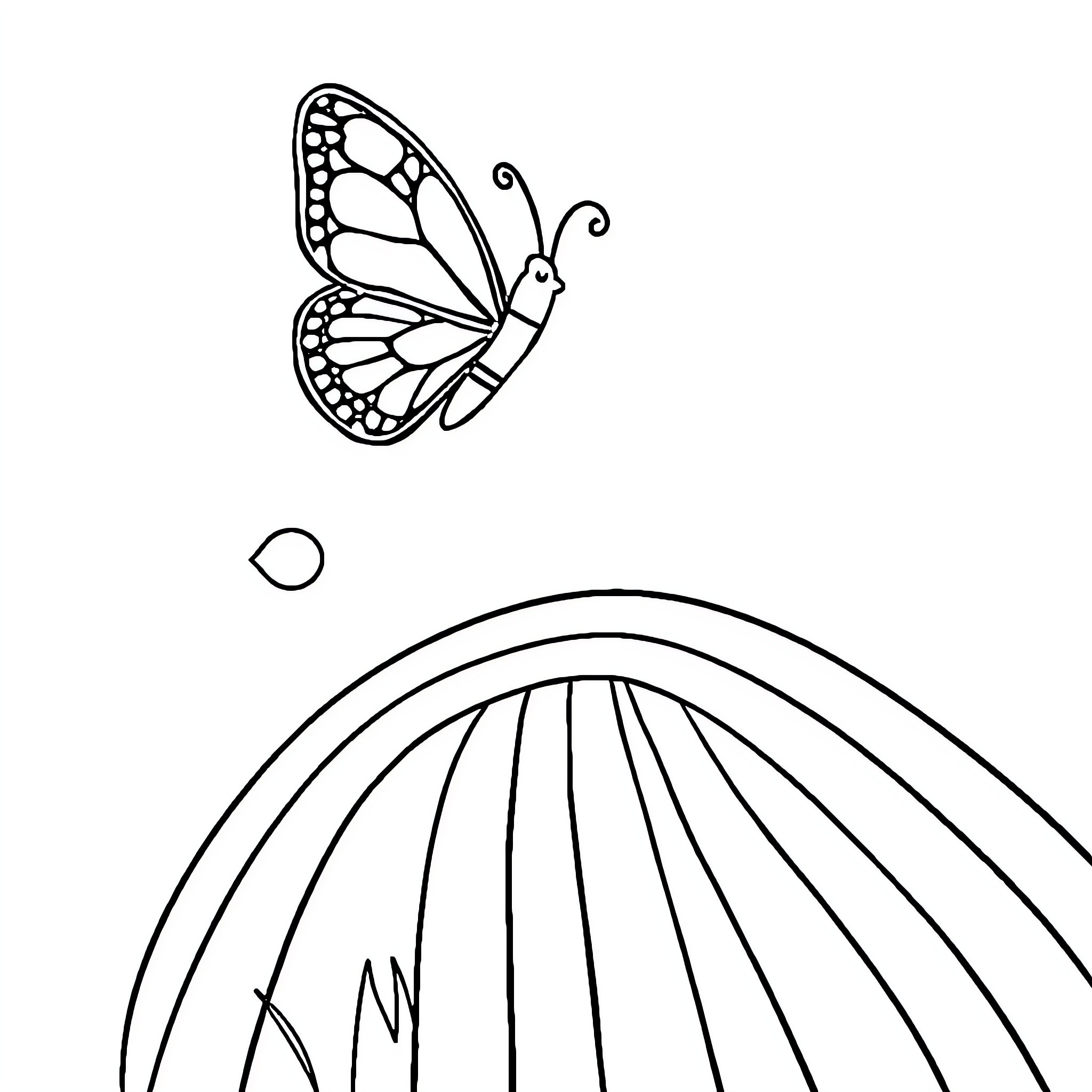 Butterfly resting on a grassy field Coloring Page (free black-and-white line drawing printable PDF for all, from beginners to advanced learners, including children, teens, adults, and seniors)