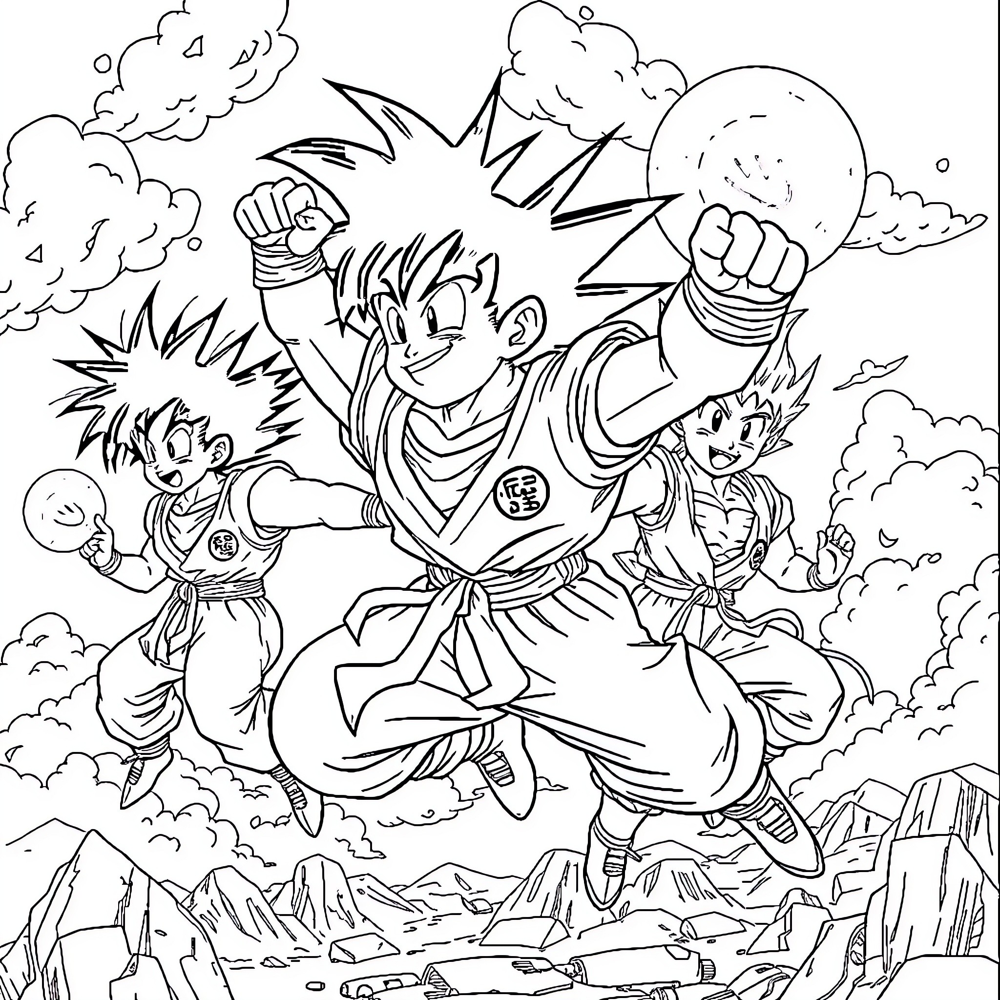 Dragon Ball Z: Intense Martial Arts Battle Coloring Page (free black-and-white line drawing printable PDF for all, from beginners to advanced learners, including children, teens, adults, and seniors)