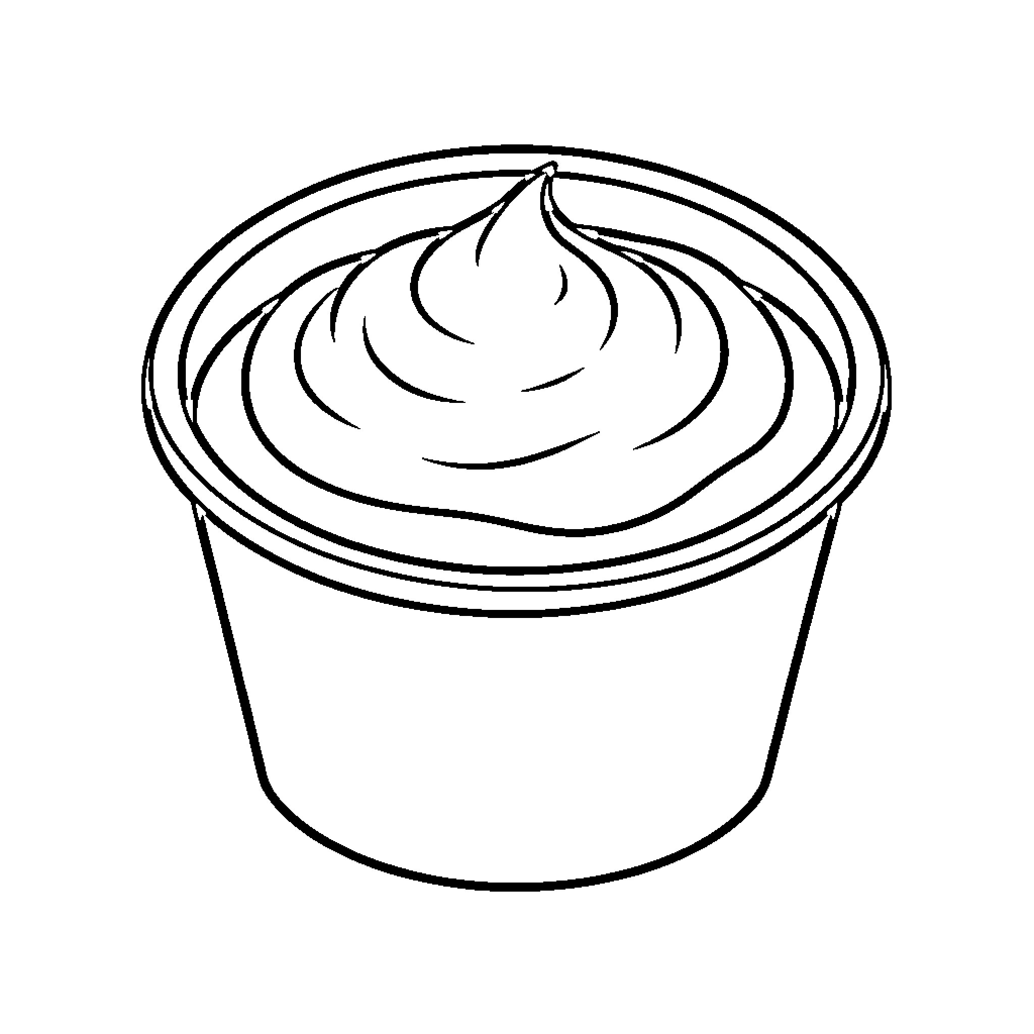 Yogurt served in a small round container Coloring Page (free black-and-white line drawing printable PDF for all, from beginners to advanced learners, including children, teens, adults, and seniors)