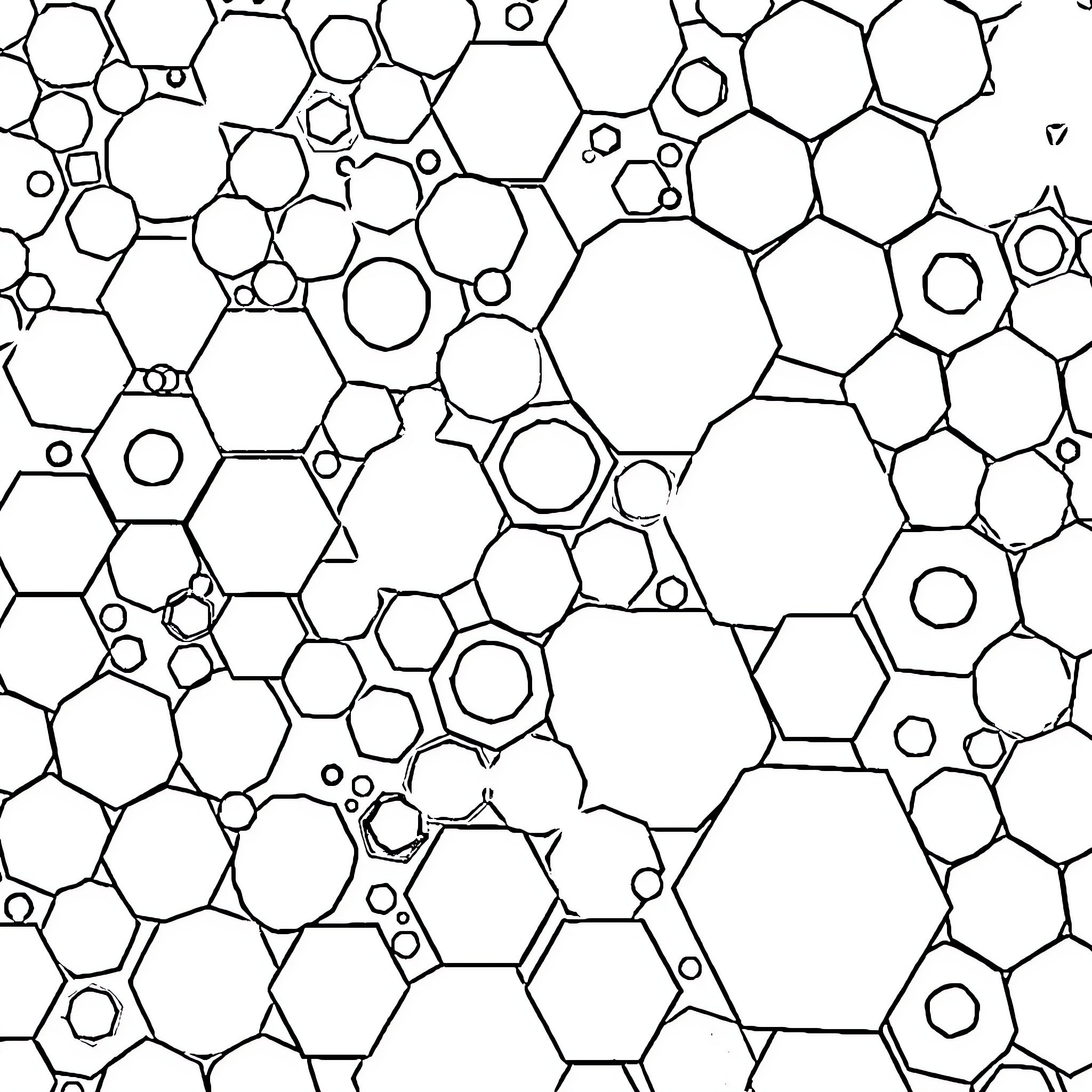 Hexagon Motif with Interconnected Shapes Coloring Page (free black-and-white line drawing printable PDF for all, from beginners to advanced learners, including children, teens, adults, and seniors)