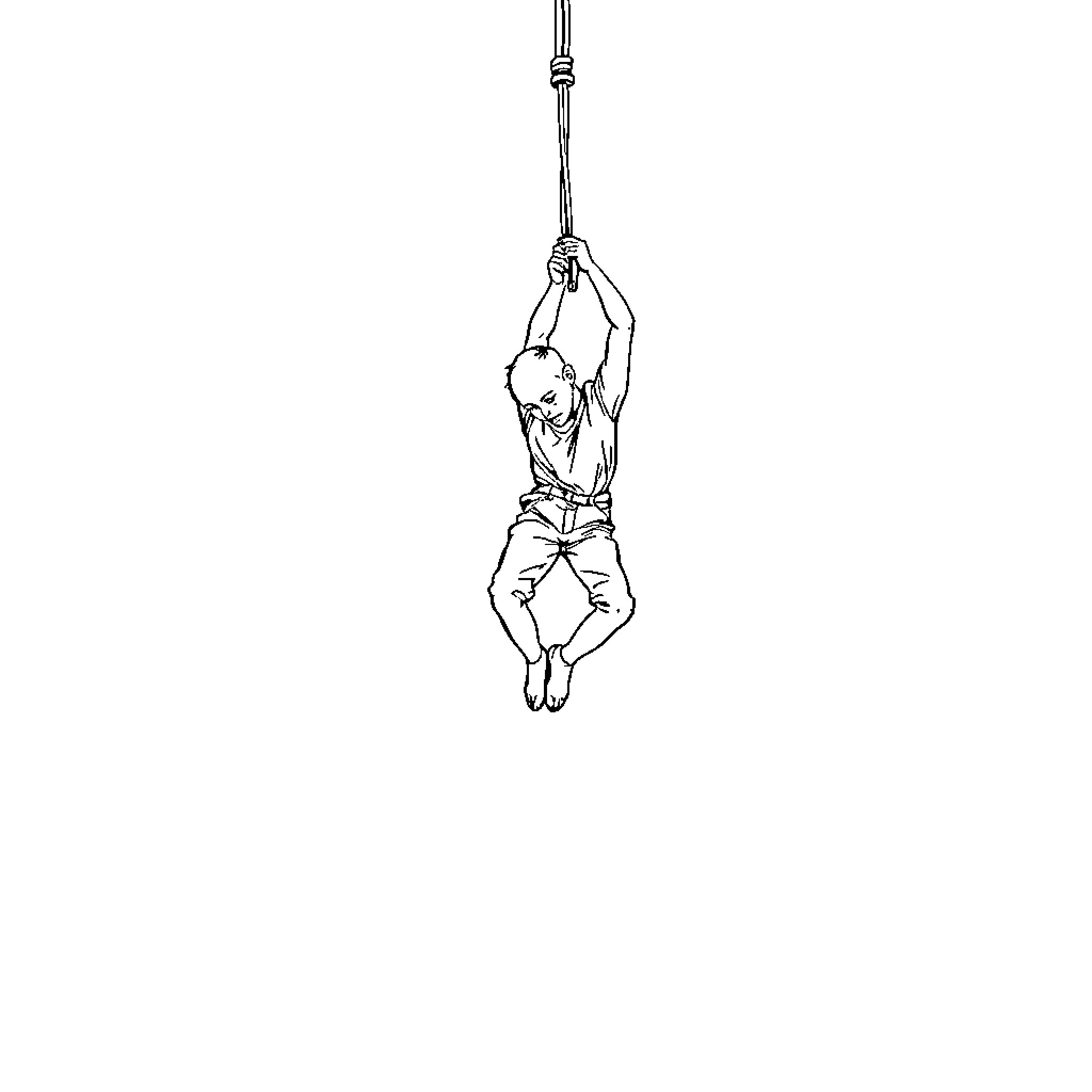 Person climbing with rope support Coloring Page (free black-and-white line drawing printable PDF for all, from beginners to advanced learners, including children, teens, adults, and seniors)