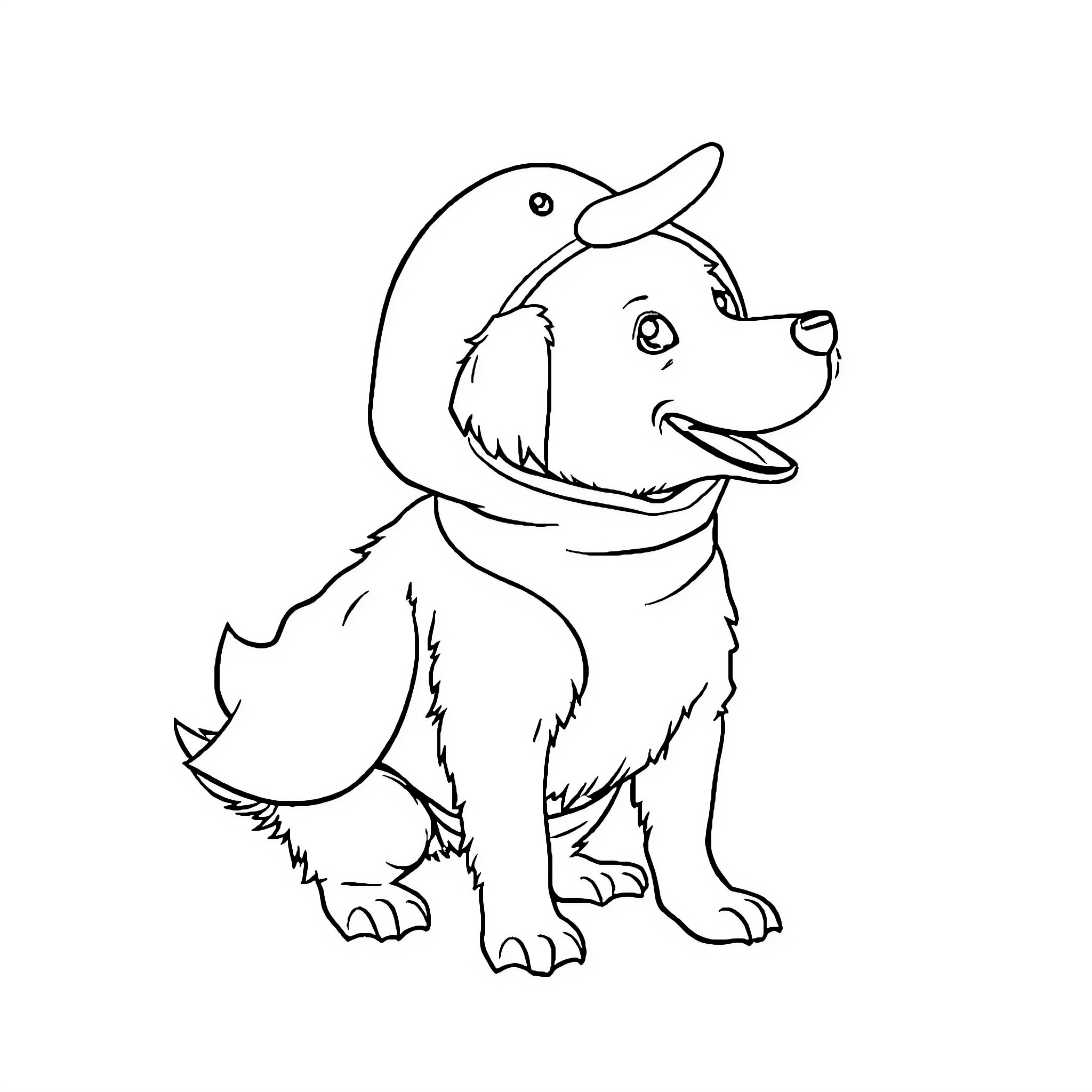Dog wearing a baseball cap Coloring Page (free black-and-white line drawing printable PDF for all, from beginners to advanced learners, including children, teens, adults, and seniors)