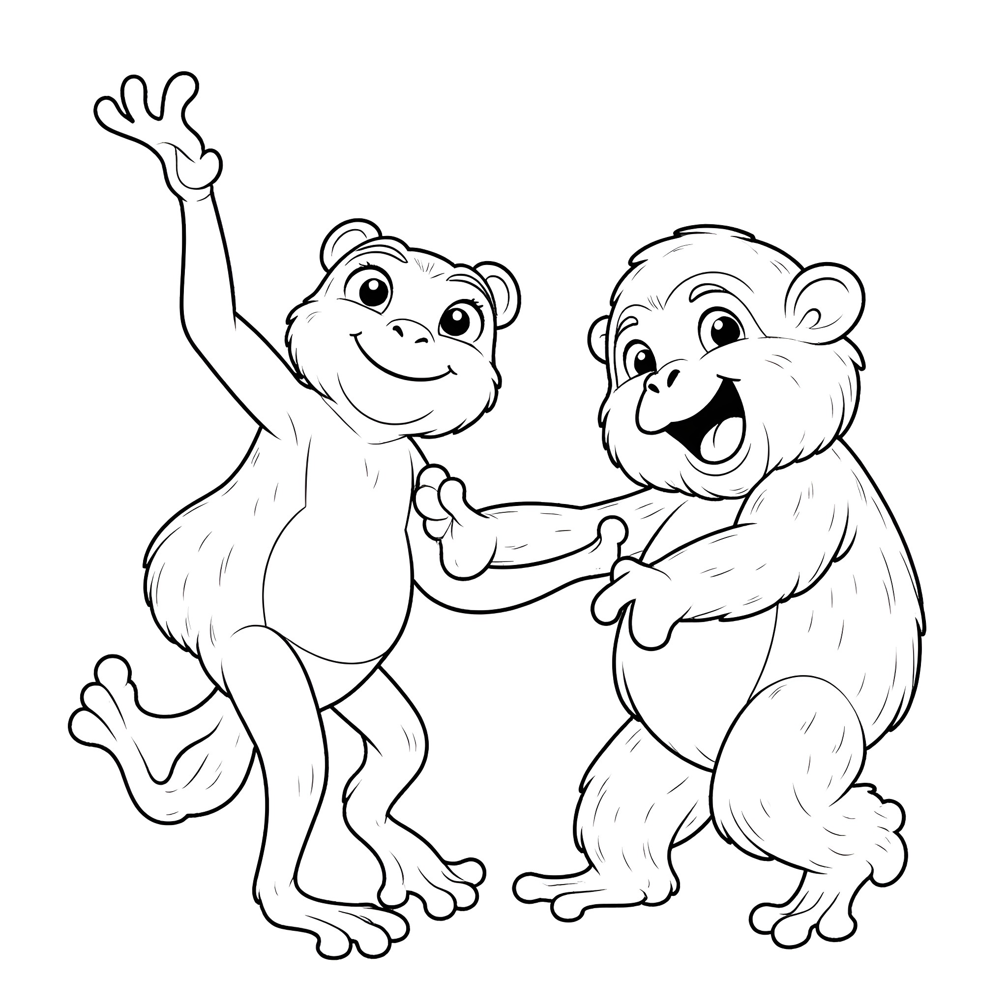 Frog friends enjoying a playful moment Coloring Page (free black-and-white line drawing printable PDF for all, from beginners to advanced learners, including children, teens, adults, and seniors)