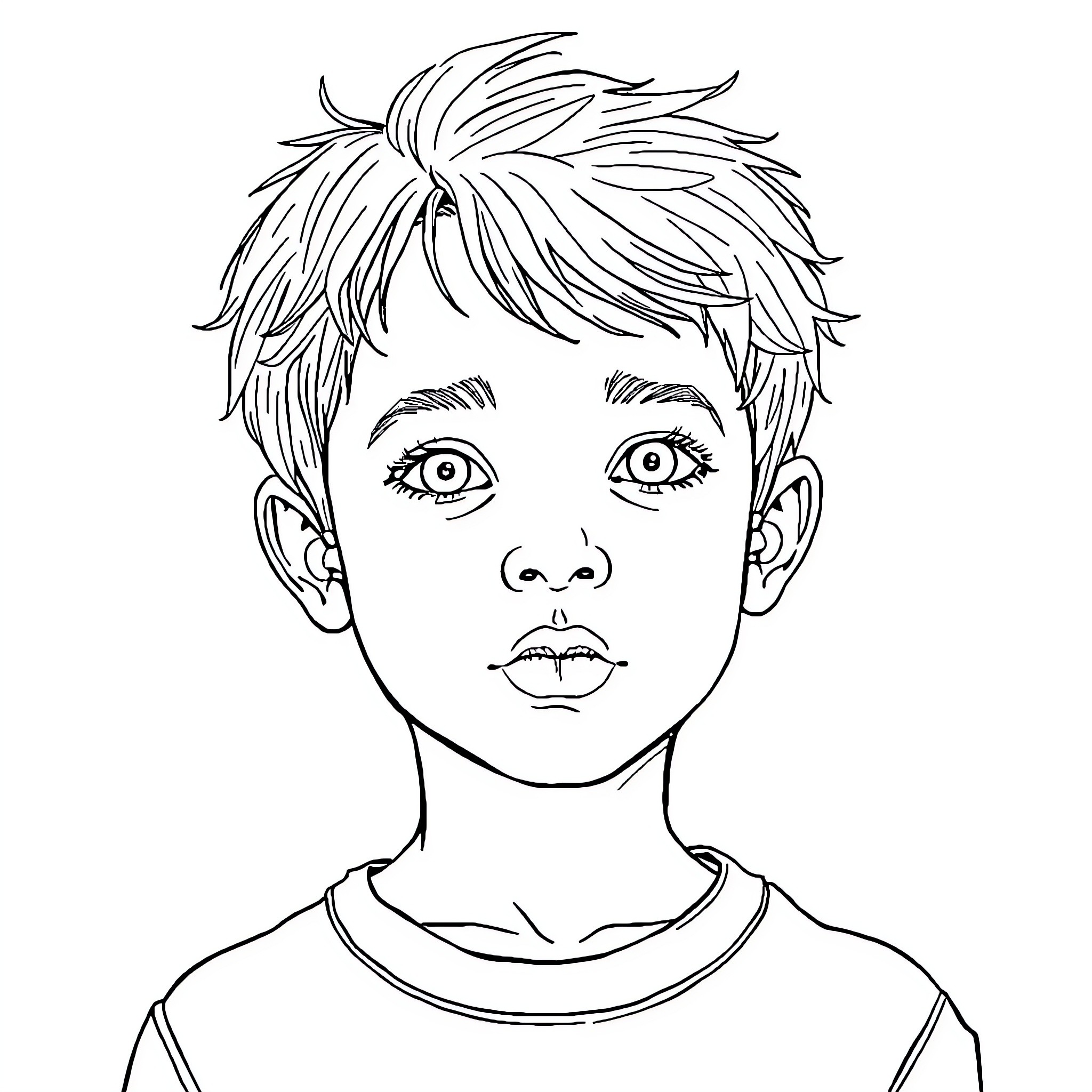 Teen with expressive face and messy hair Coloring Page (free black-and-white line drawing printable PDF for all, from beginners to advanced learners, including children, teens, adults, and seniors)