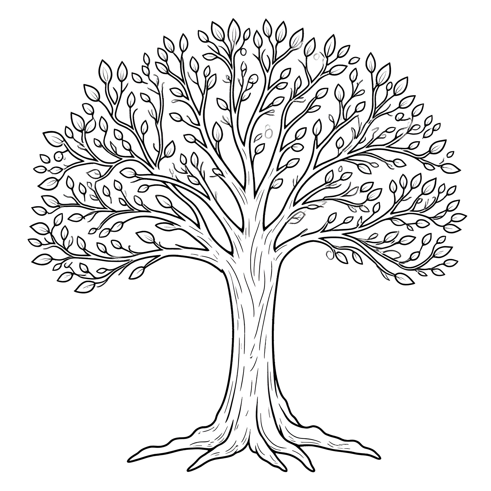 Tree with Intricate Foliage Patterns Coloring Page (free black-and-white line drawing printable PDF for all, from beginners to advanced learners, including children, teens, adults, and seniors)
