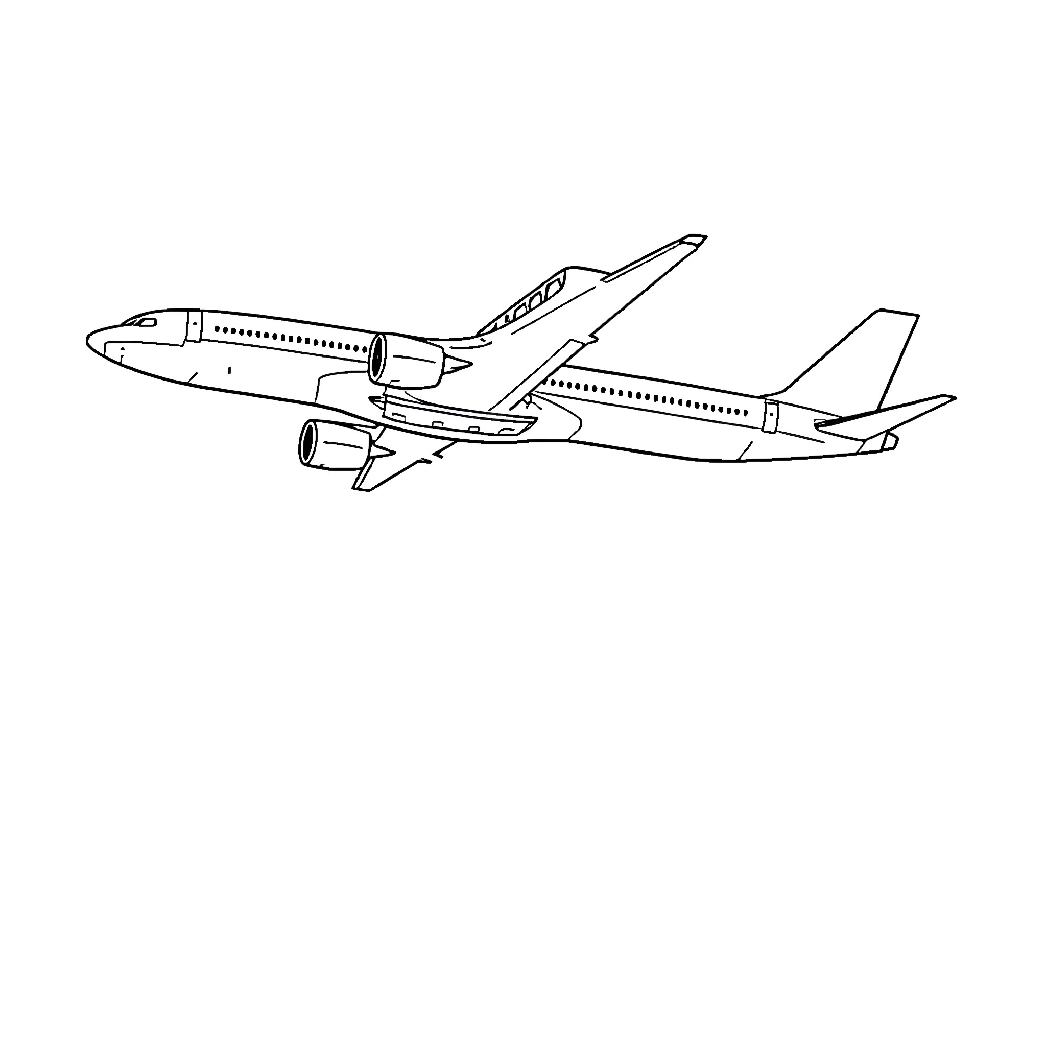 Airplane taking flight in the air Coloring Page (free black-and-white line drawing printable PDF for all, from beginners to advanced learners, including children, teens, adults, and seniors)