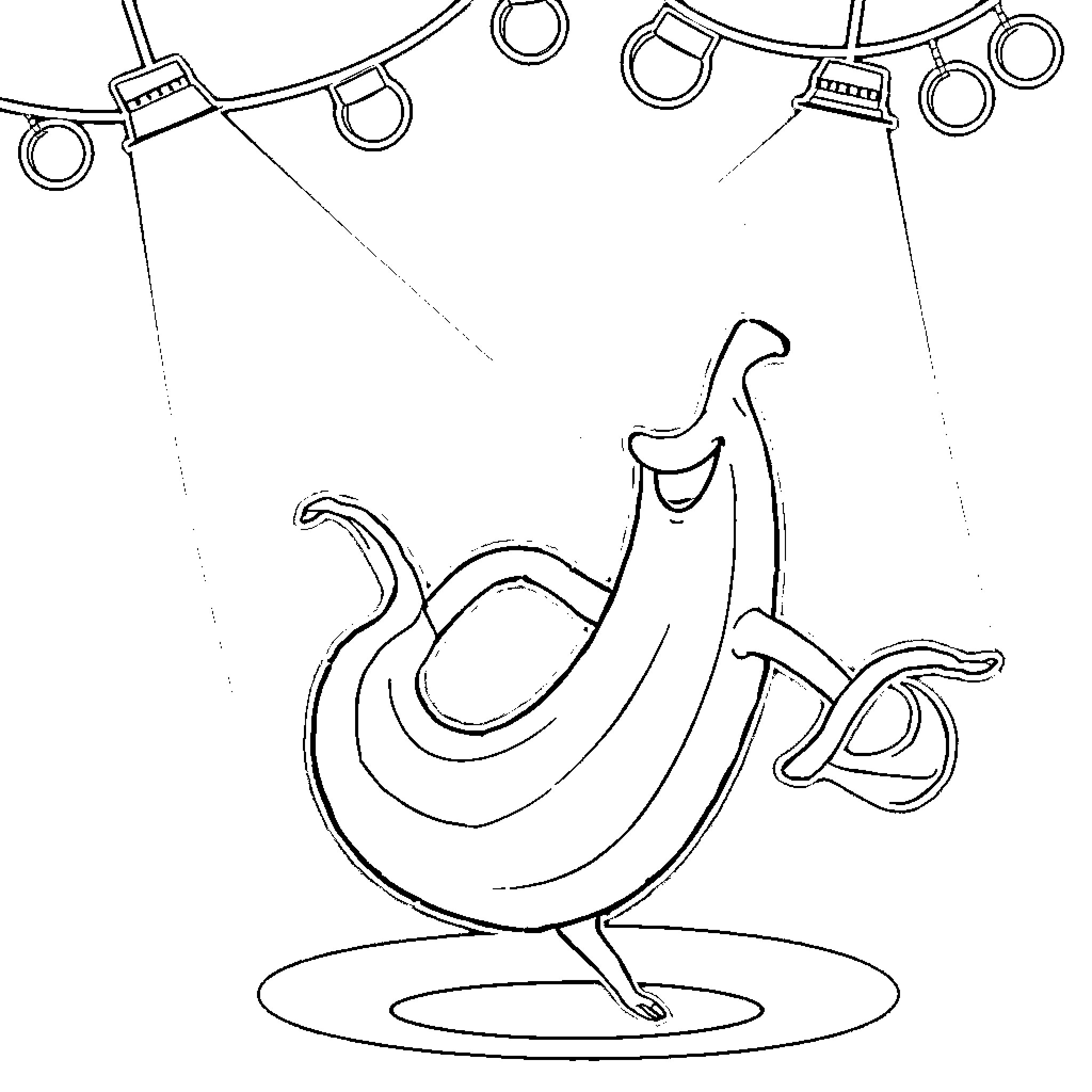 Banana dance performance under the stage lights Coloring Page (free black-and-white line drawing printable PDF for all, from beginners to advanced learners, including children, teens, adults, and seniors)