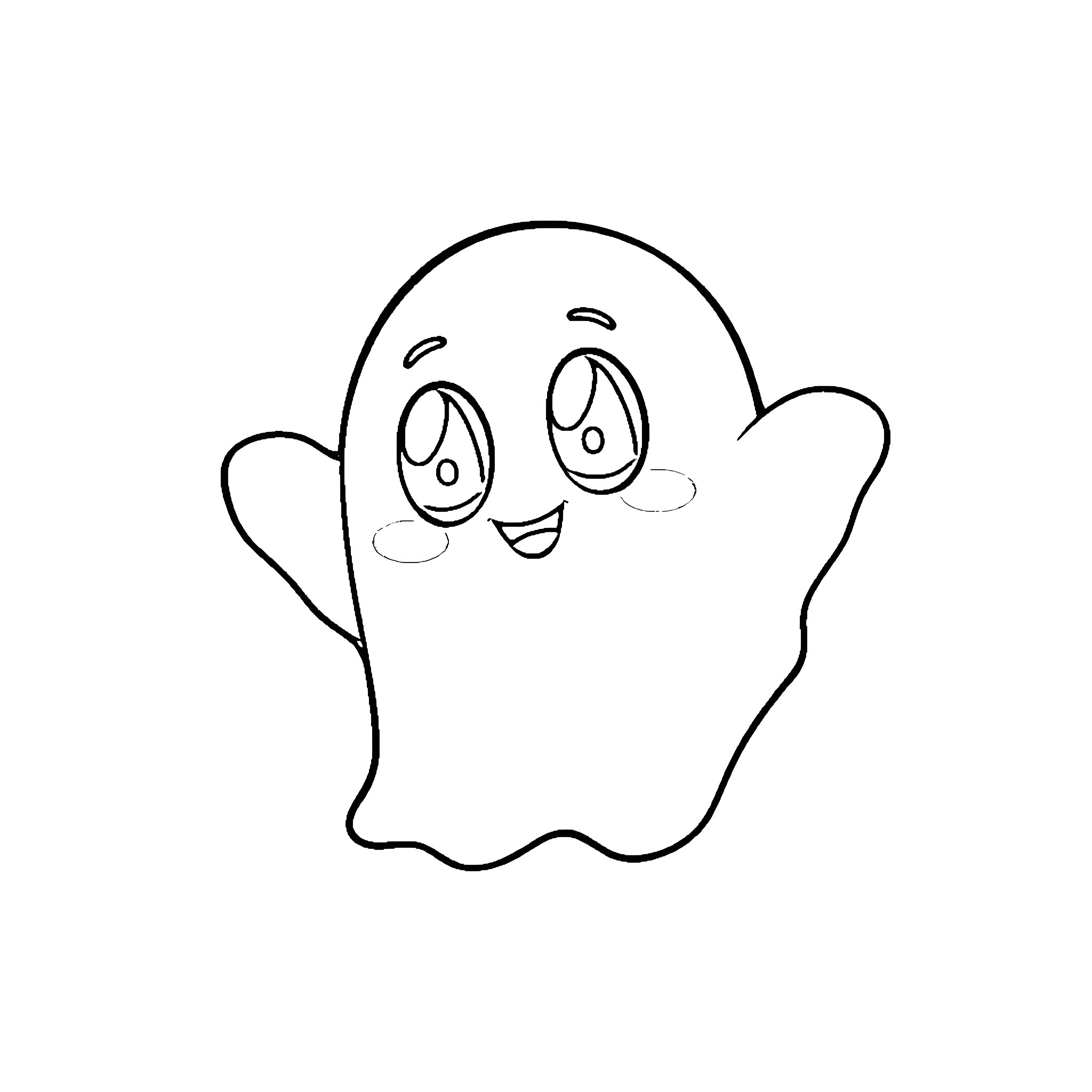 Ghost happily expressing itself Coloring Page (free black-and-white line drawing printable PDF for all, from beginners to advanced learners, including children, teens, adults, and seniors)
