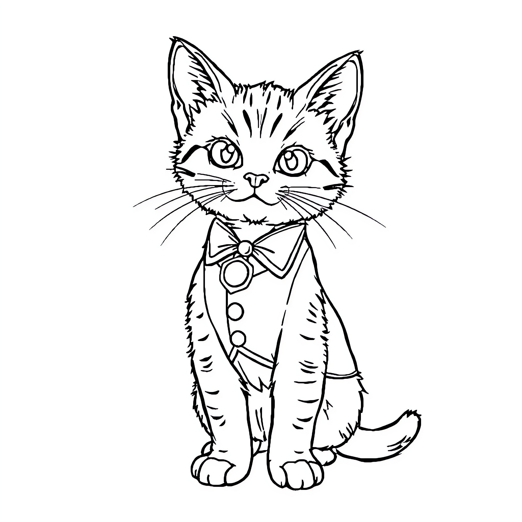 Cat wearing a stylish collar Coloring Page (free black-and-white line drawing printable PDF for all, from beginners to advanced learners, including children, teens, adults, and seniors)