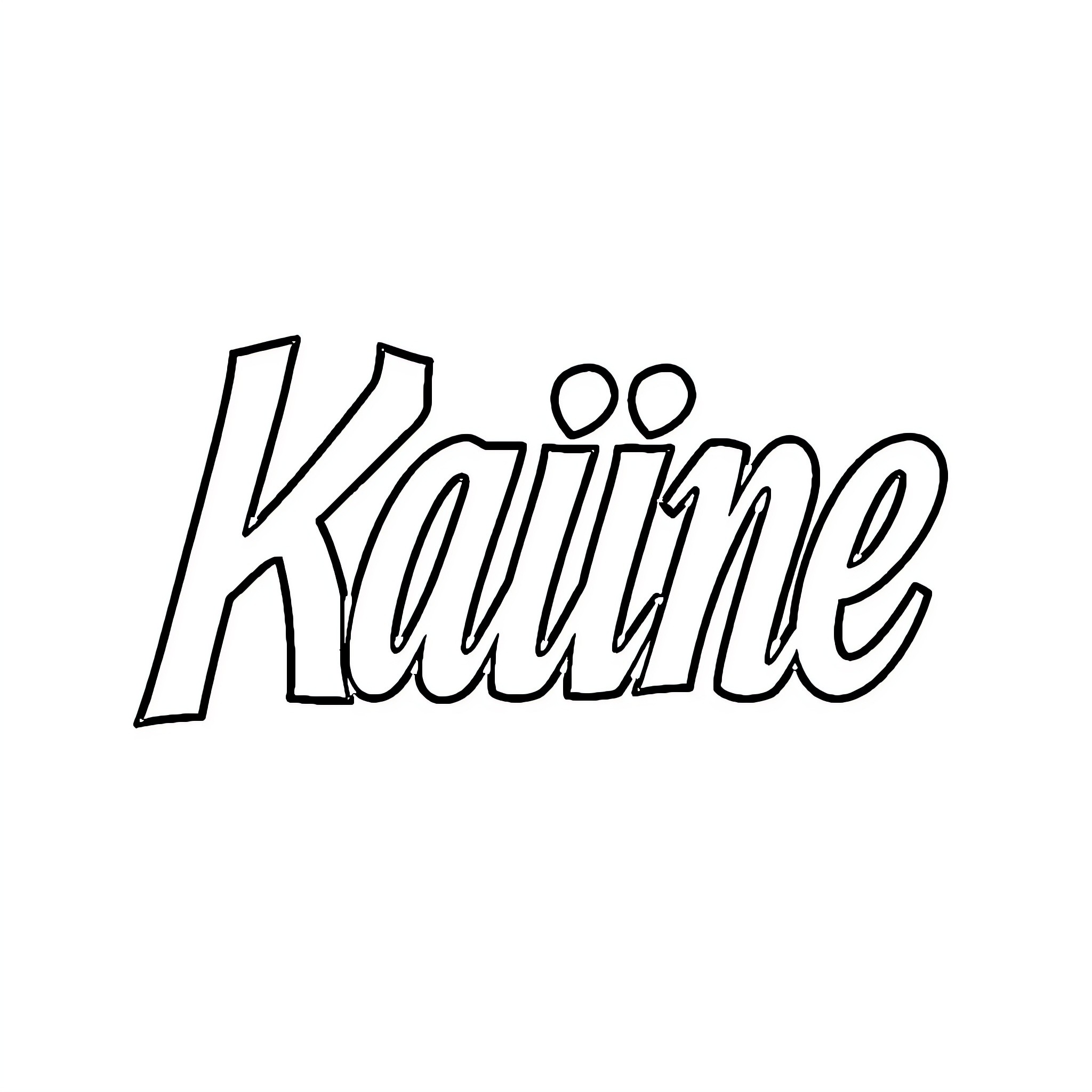 Kaine's Stylized Lettering Coloring Page (free black-and-white line drawing printable PDF for all, from beginners to advanced learners, including children, teens, adults, and seniors)