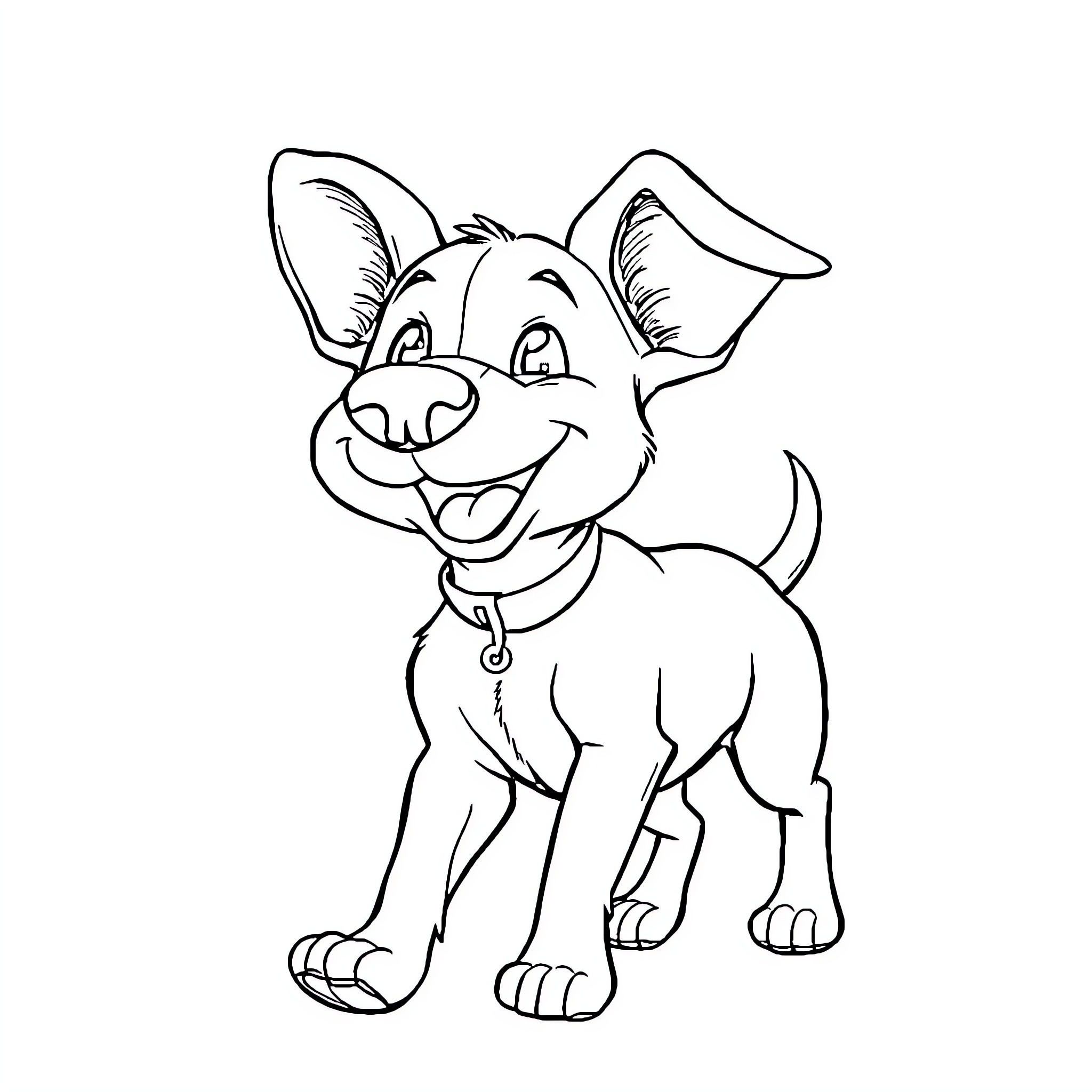 Dog happily wagging its tail Coloring Page (free black-and-white line drawing printable PDF for all, from beginners to advanced learners, including children, teens, adults, and seniors)