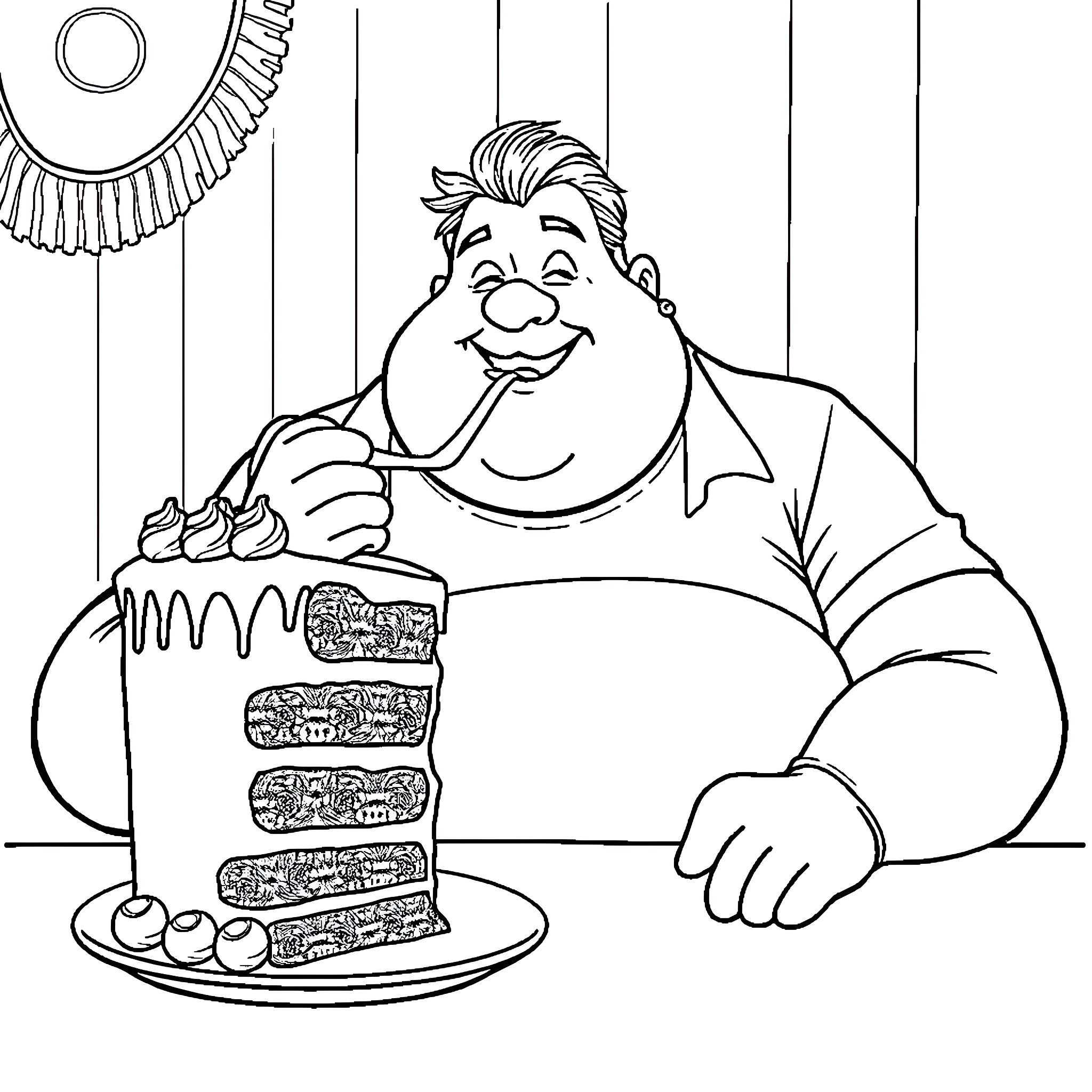 Man enjoying a hearty meal Coloring Page (free black-and-white line drawing printable PDF for all, from beginners to advanced learners, including children, teens, adults, and seniors)