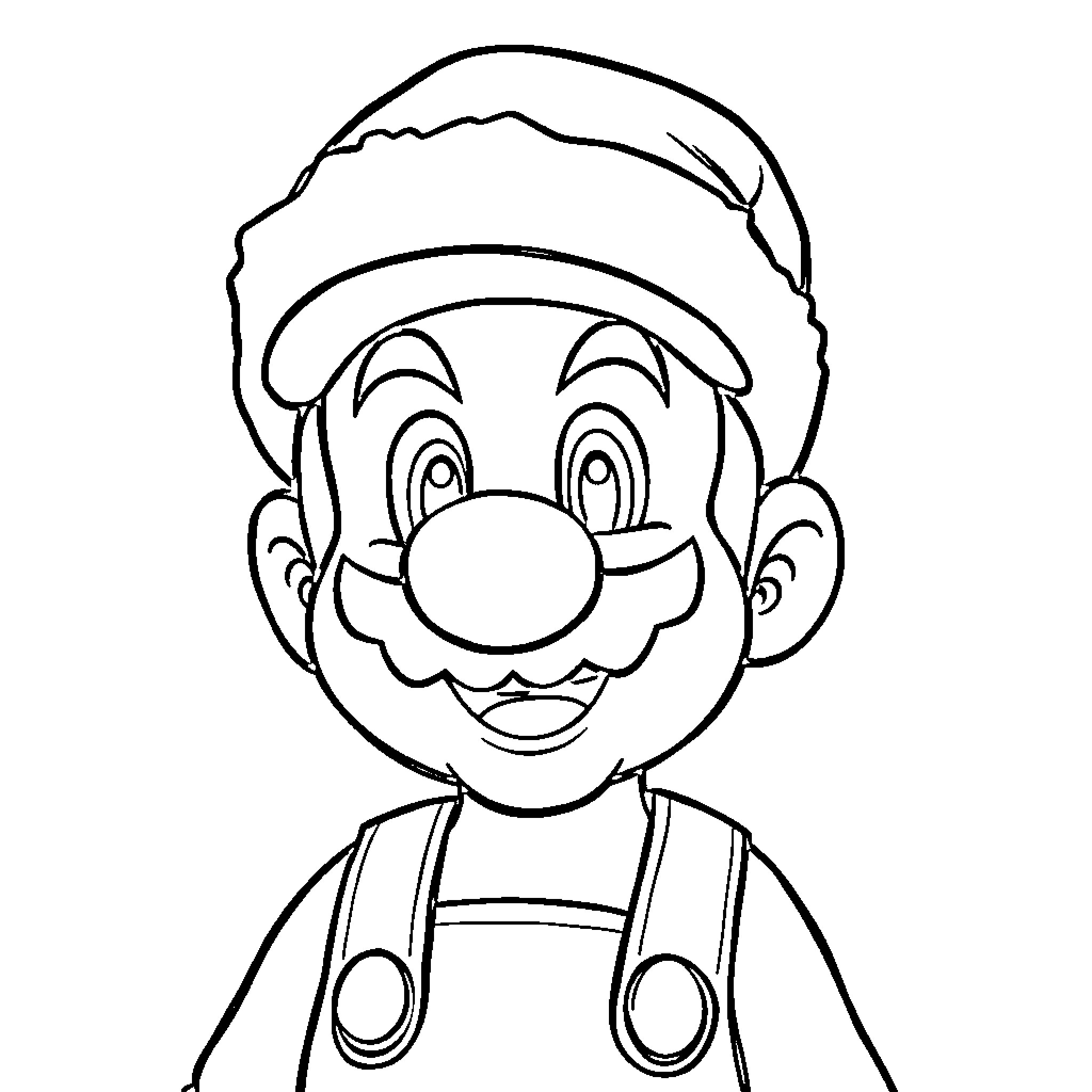 Super Mario's Cheerful Illustration Coloring Page (free black-and-white line drawing printable PDF for all, from beginners to advanced learners, including children, teens, adults, and seniors)