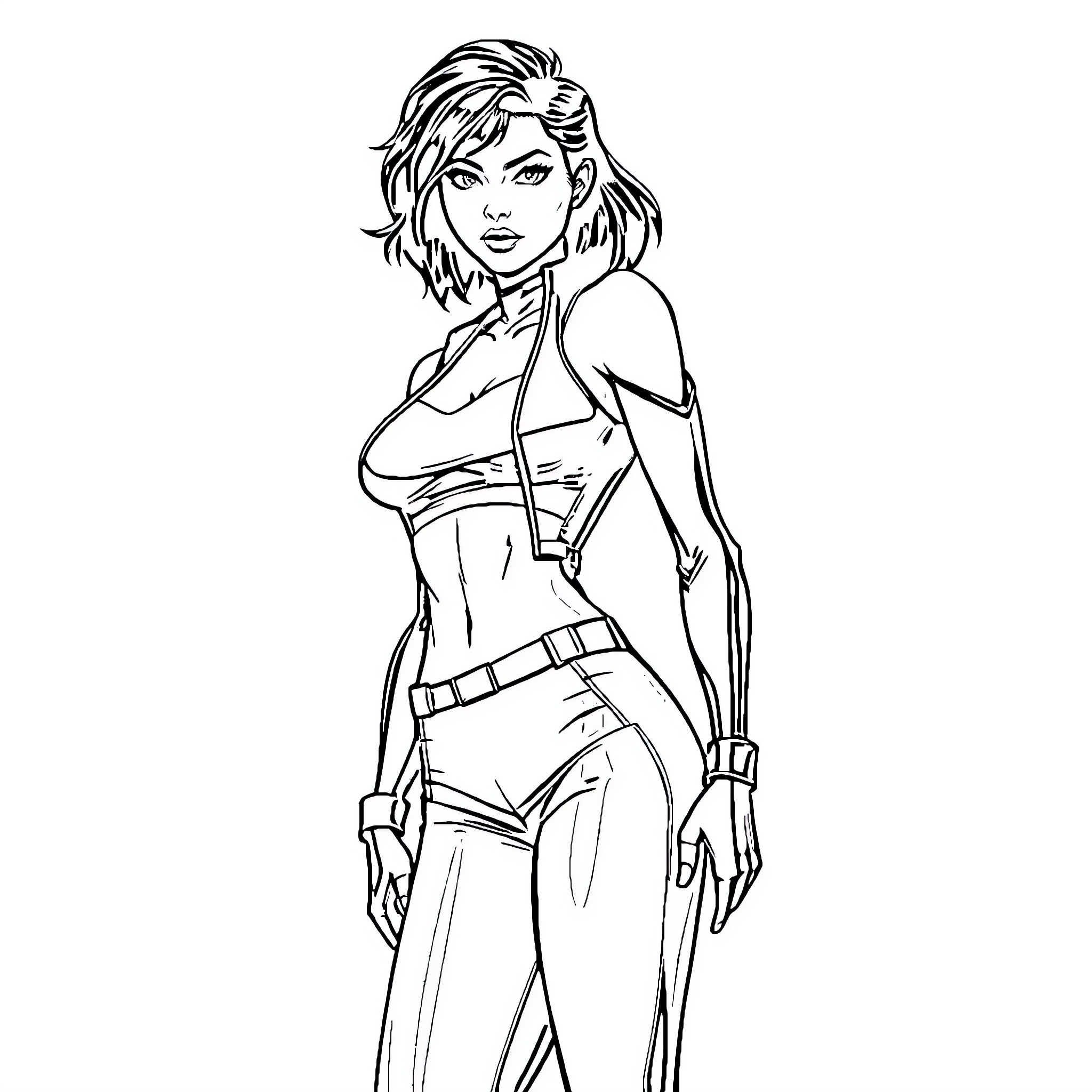 Ejen Alicia in Action Pose Coloring Page (free black-and-white line drawing printable PDF for all, from beginners to advanced learners, including children, teens, adults, and seniors)