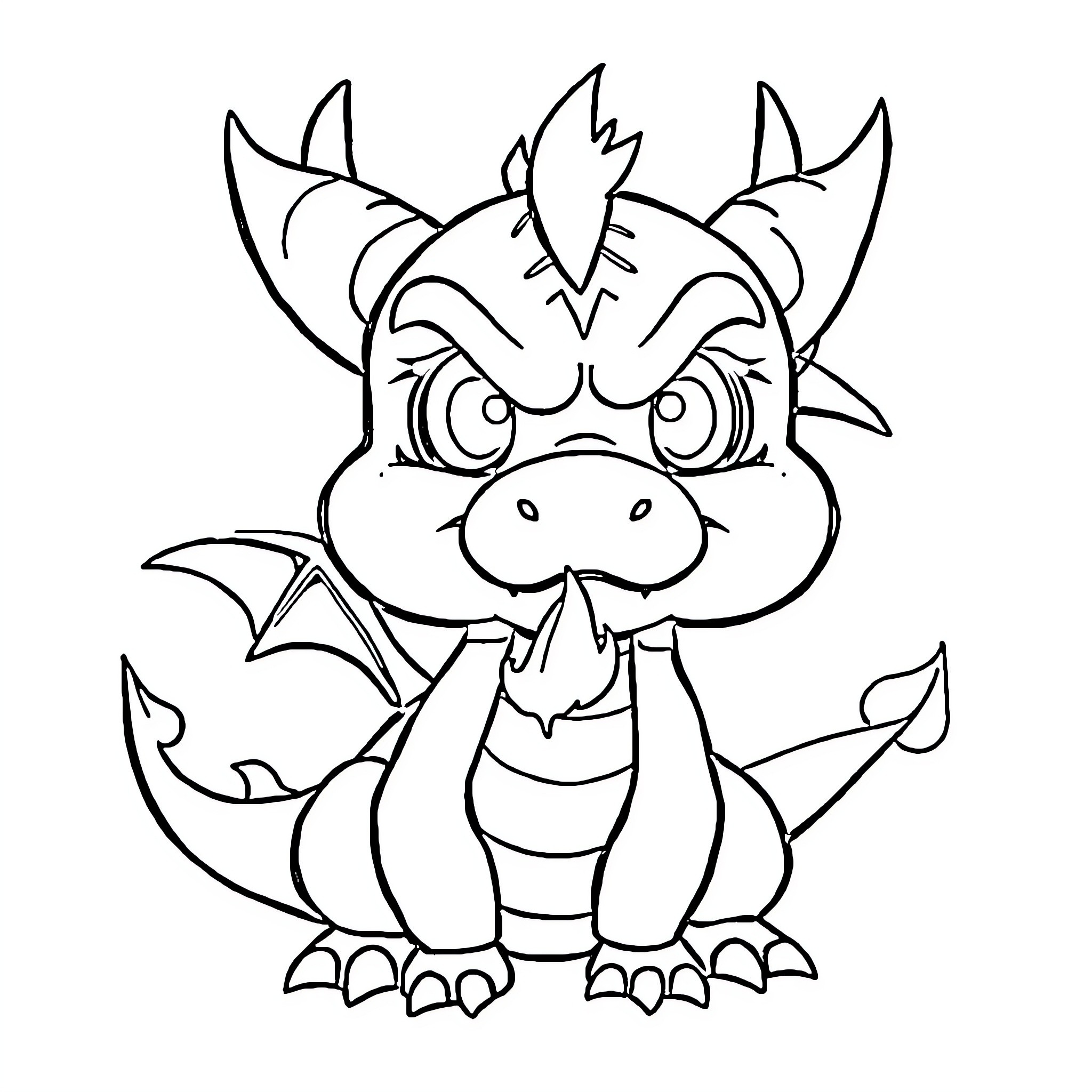 Dragon Creature Sitting Curiously Coloring Page (free black-and-white line drawing printable PDF for all, from beginners to advanced learners, including children, teens, adults, and seniors)