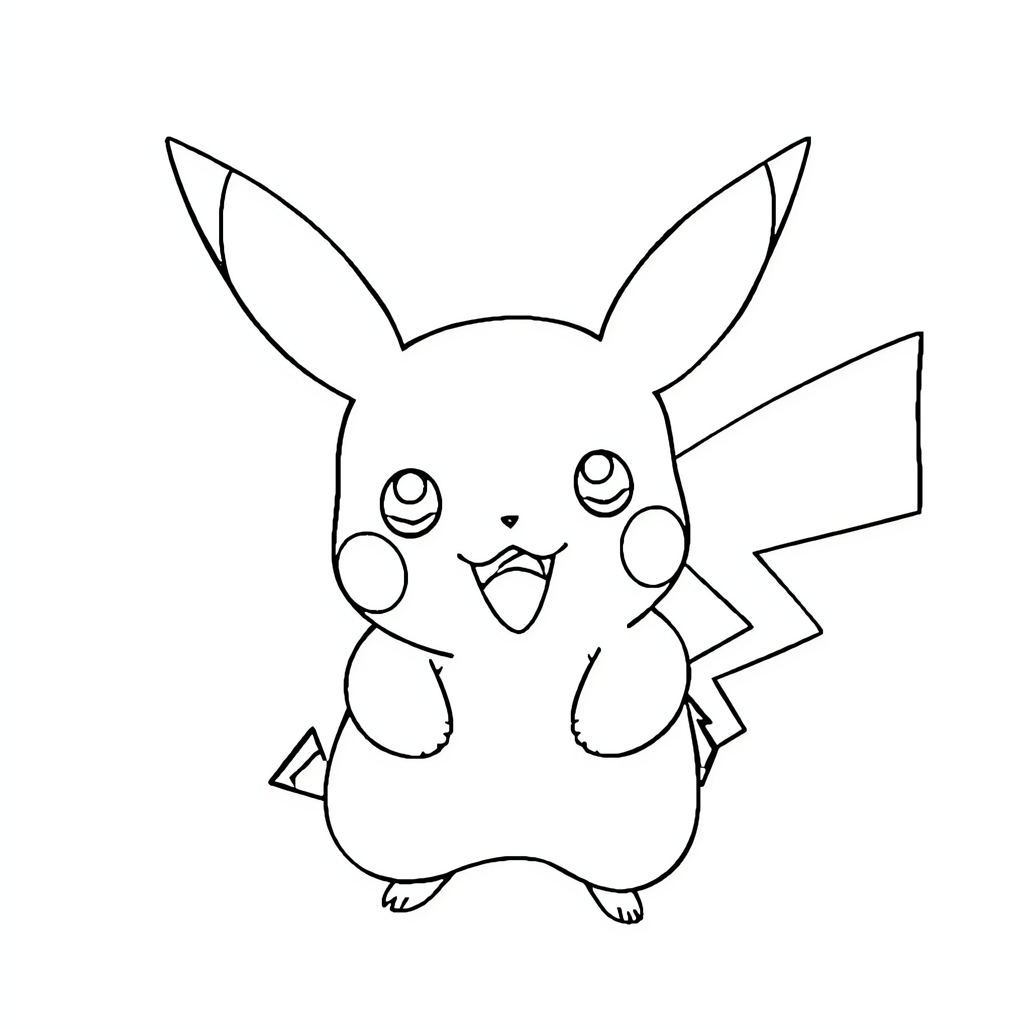 Pikachu in a cheerful pose Coloring Page (free black-and-white line drawing printable PDF for all, from beginners to advanced learners, including children, teens, adults, and seniors)