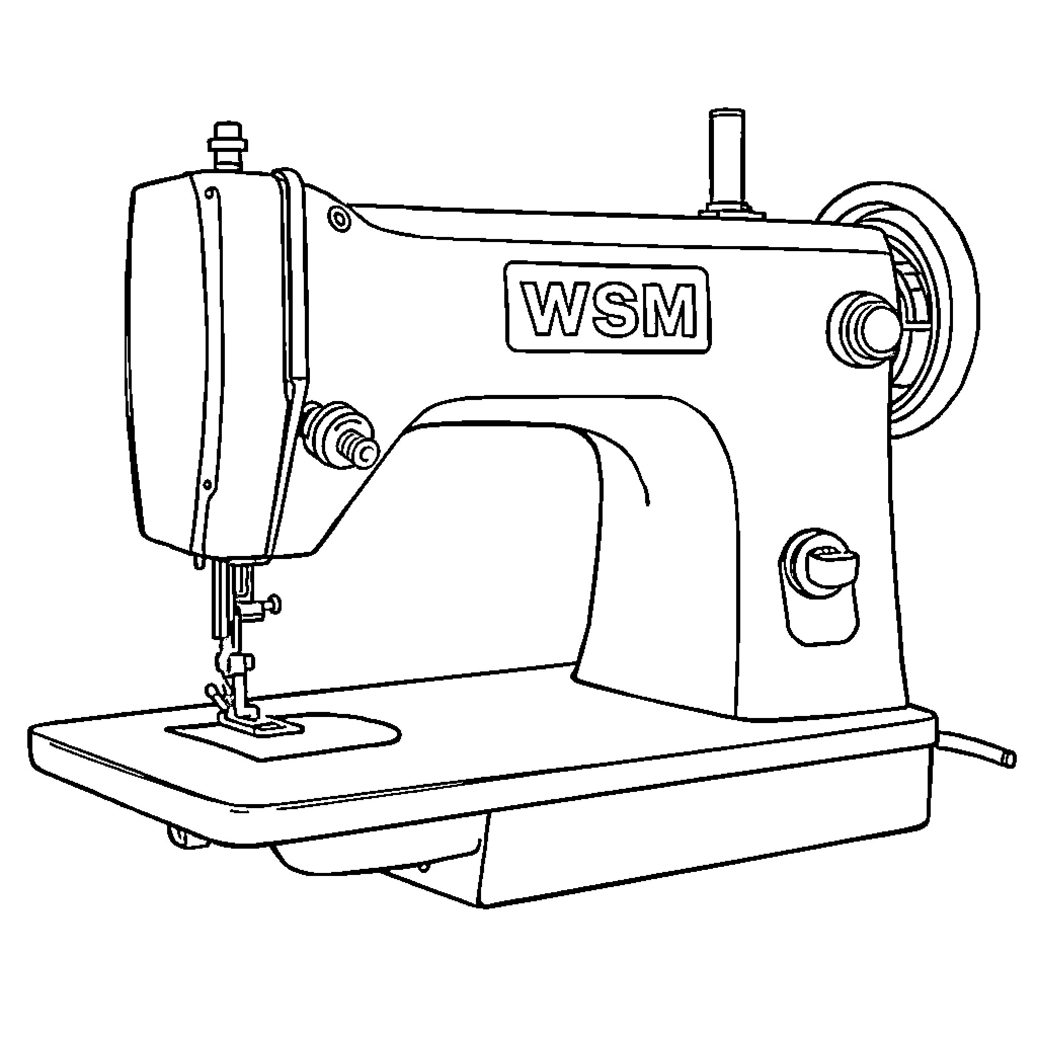 Sewing Machine in Simple Monochrome Design Coloring Page (free black-and-white line drawing printable PDF for all, from beginners to advanced learners, including children, teens, adults, and seniors)