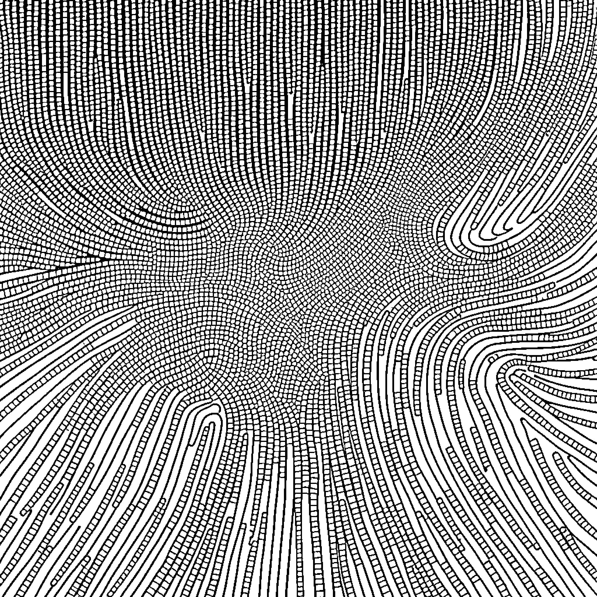 Dot of Hypnotic Patterns and Curves Coloring Page (free black-and-white line drawing printable PDF for all, from beginners to advanced learners, including children, teens, adults, and seniors)