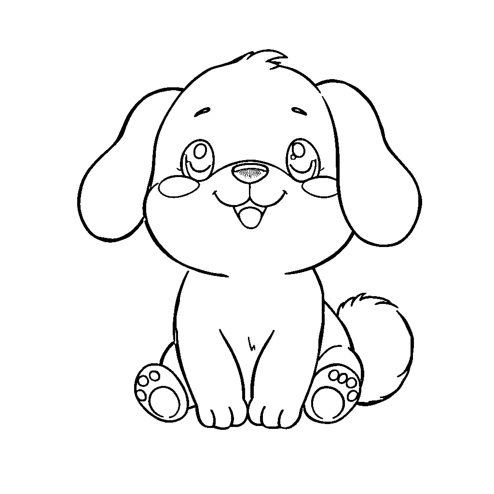 Cinnamoroll sitting and smiling happily Coloring Page (free black-and-white line drawing printable PDF for all, from beginners to advanced learners, including children, teens, adults, and seniors)