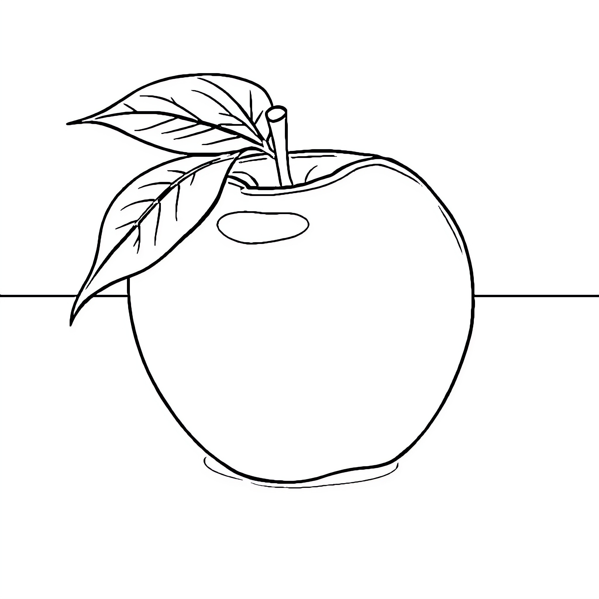Apple with leaf outlined in simple line art Coloring Page (free black-and-white line drawing printable PDF for all, from beginners to advanced learners, including children, teens, adults, and seniors)