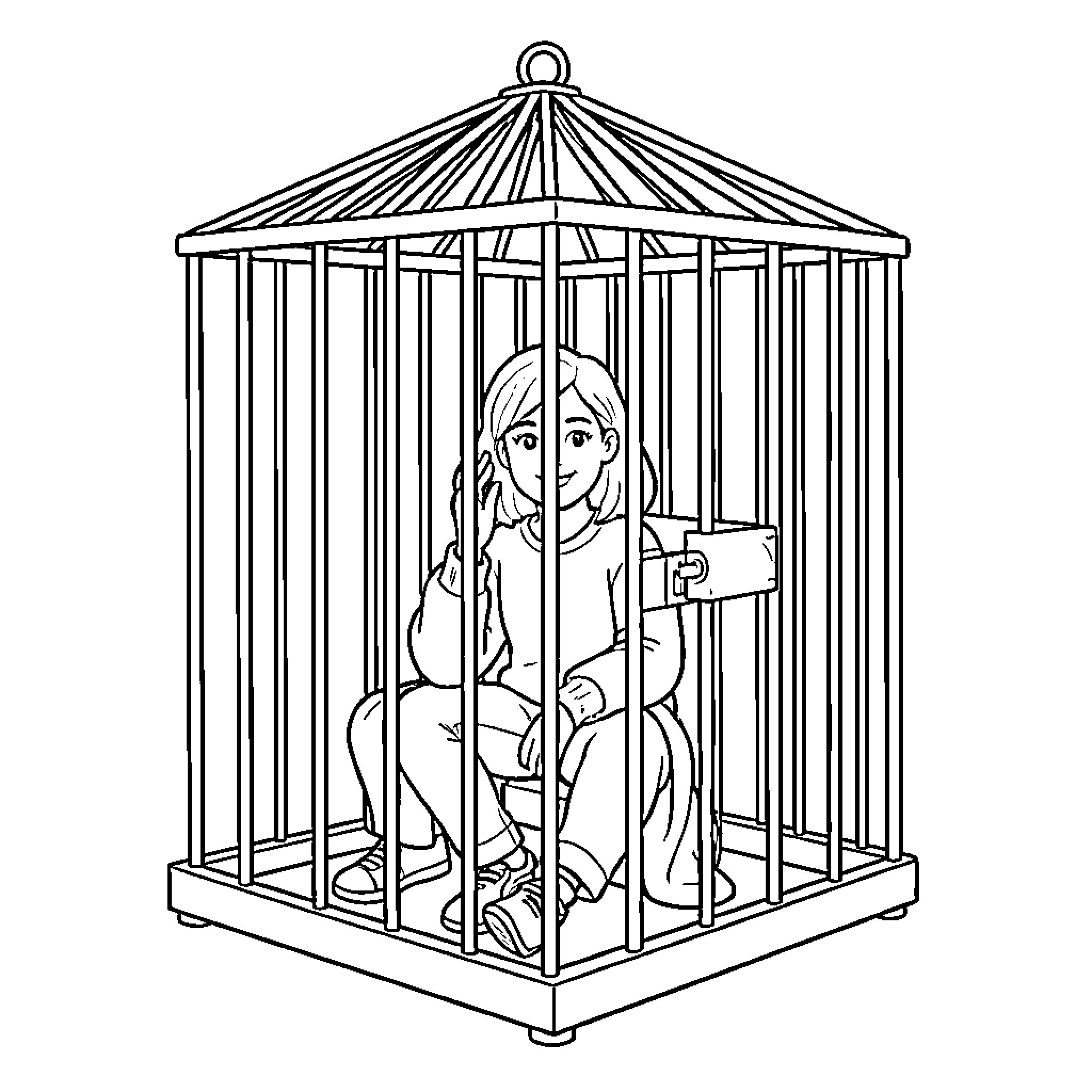 Parrot trapped in a cage Coloring Page (free black-and-white line drawing printable PDF for all, from beginners to advanced learners, including children, teens, adults, and seniors)