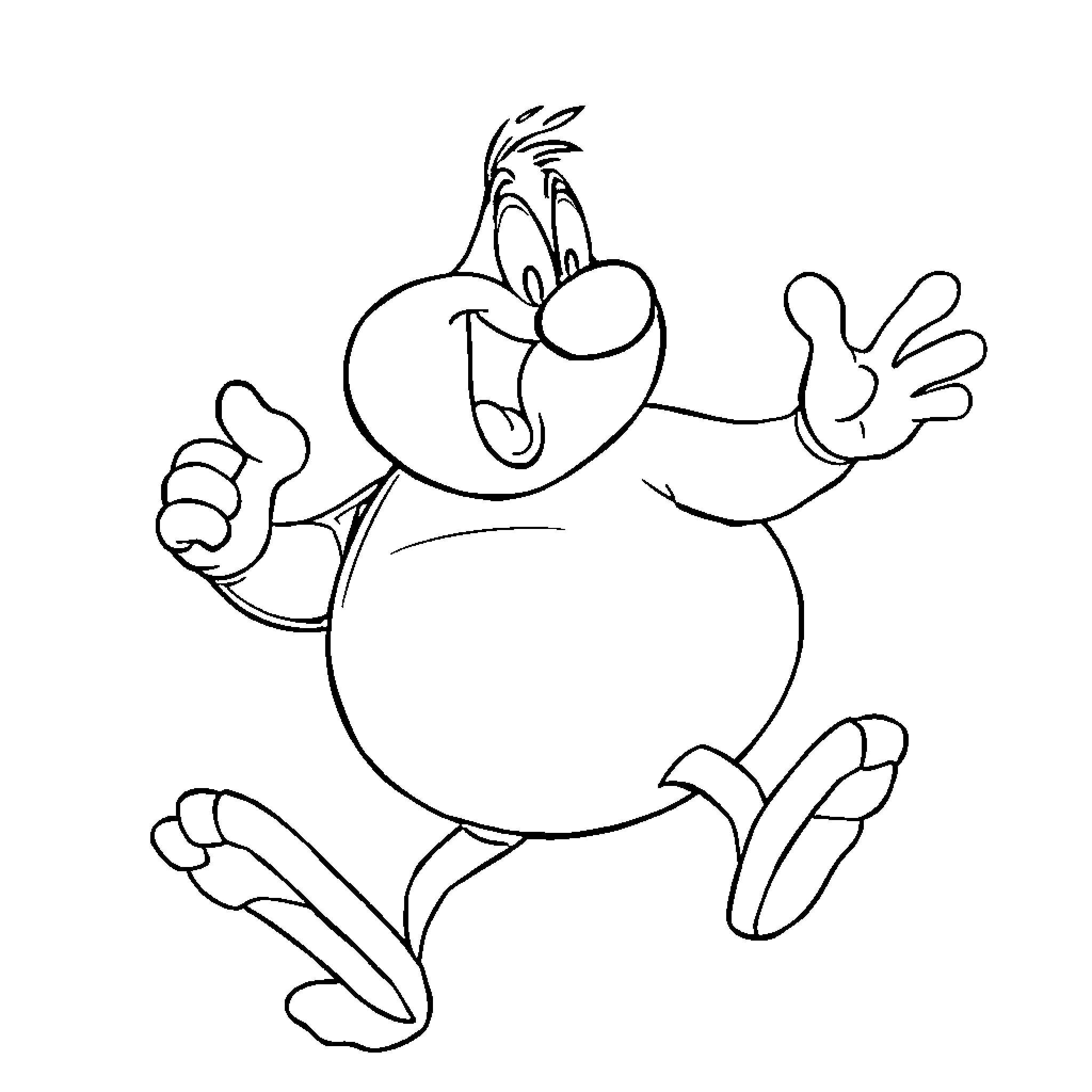 Human character cartoon figure waving happily Coloring Page (free black-and-white line drawing printable PDF for all, from beginners to advanced learners, including children, teens, adults, and seniors)