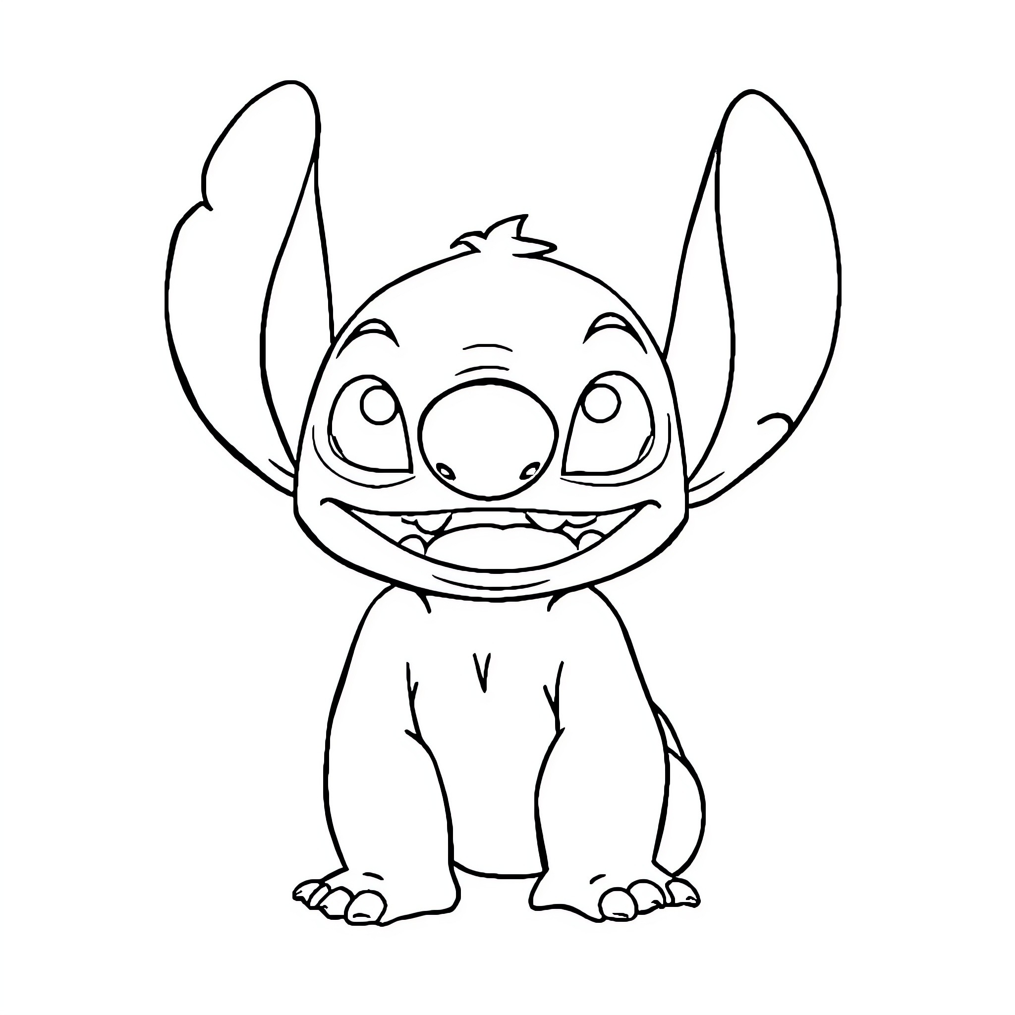 Stitch showing cheerful expression Coloring Page (free black-and-white line drawing printable PDF for all, from beginners to advanced learners, including children, teens, adults, and seniors)