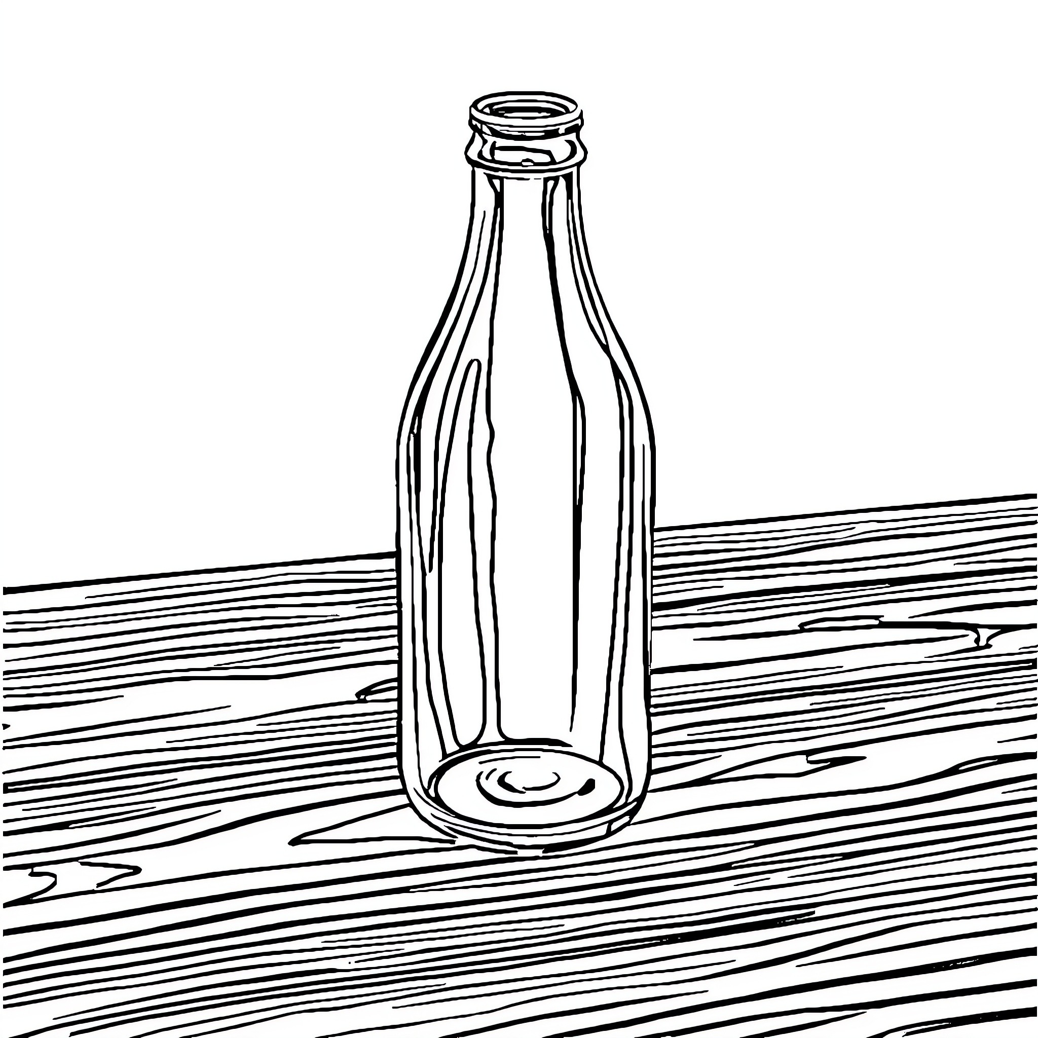 Bottle on a Wooden Surface Coloring Page (free black-and-white line drawing printable PDF for all, from beginners to advanced learners, including children, teens, adults, and seniors)