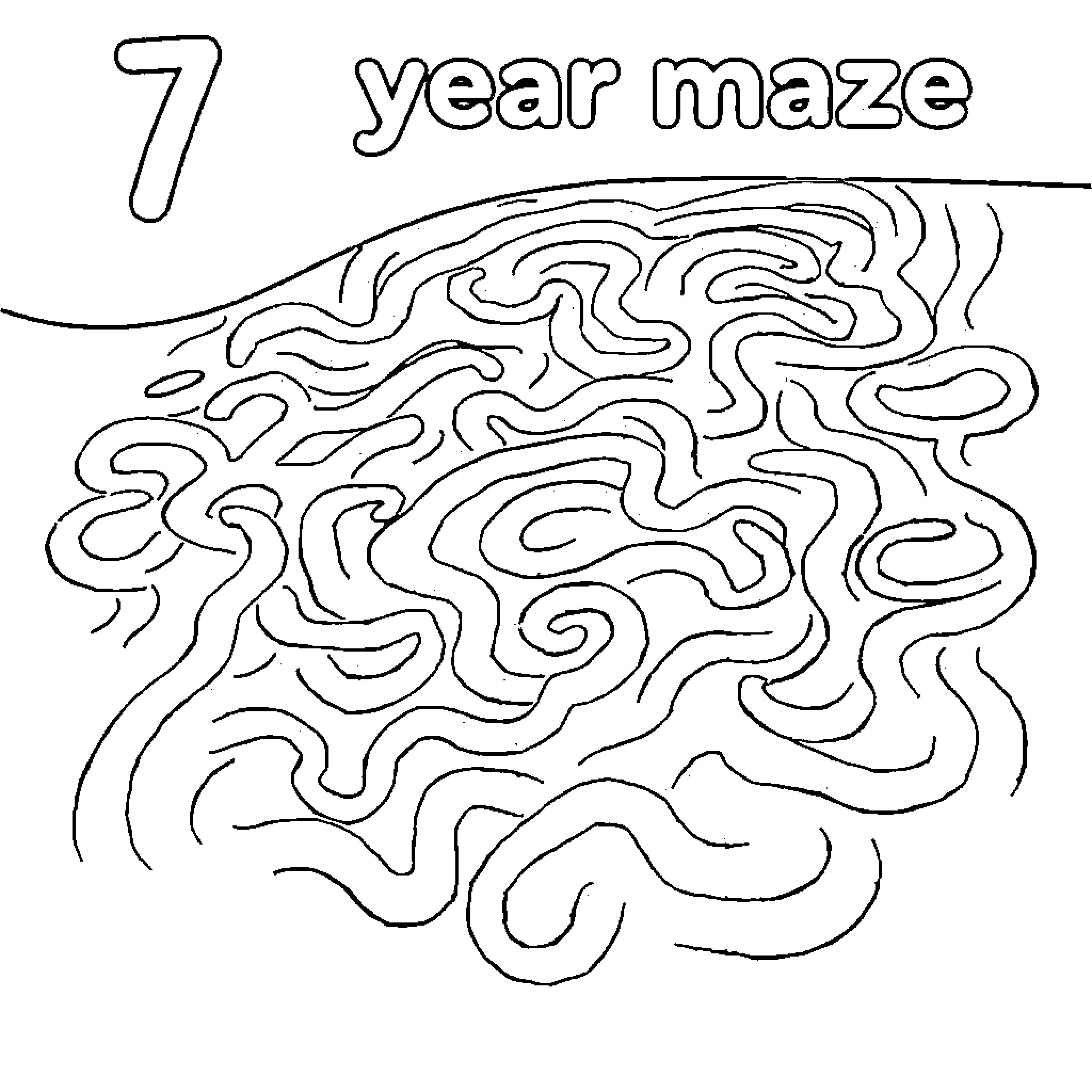 Maze with abstract patterns for a 7 year old Coloring Page (free black-and-white line drawing printable PDF for all, from beginners to advanced learners, including children, teens, adults, and seniors)