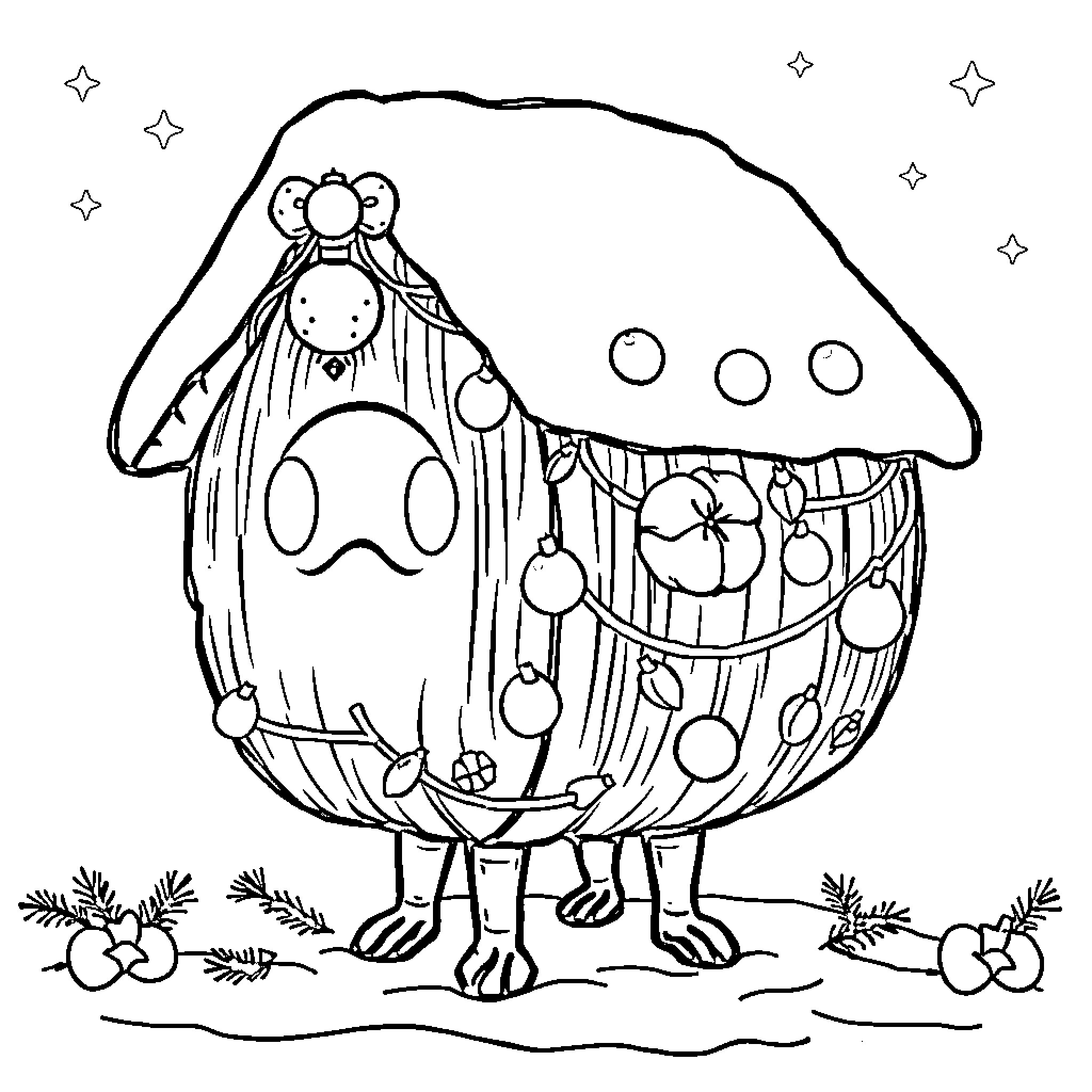 Labubu, the whimsical mushroom creature Coloring Page (free black-and-white line drawing printable PDF for all, from beginners to advanced learners, including children, teens, adults, and seniors)
