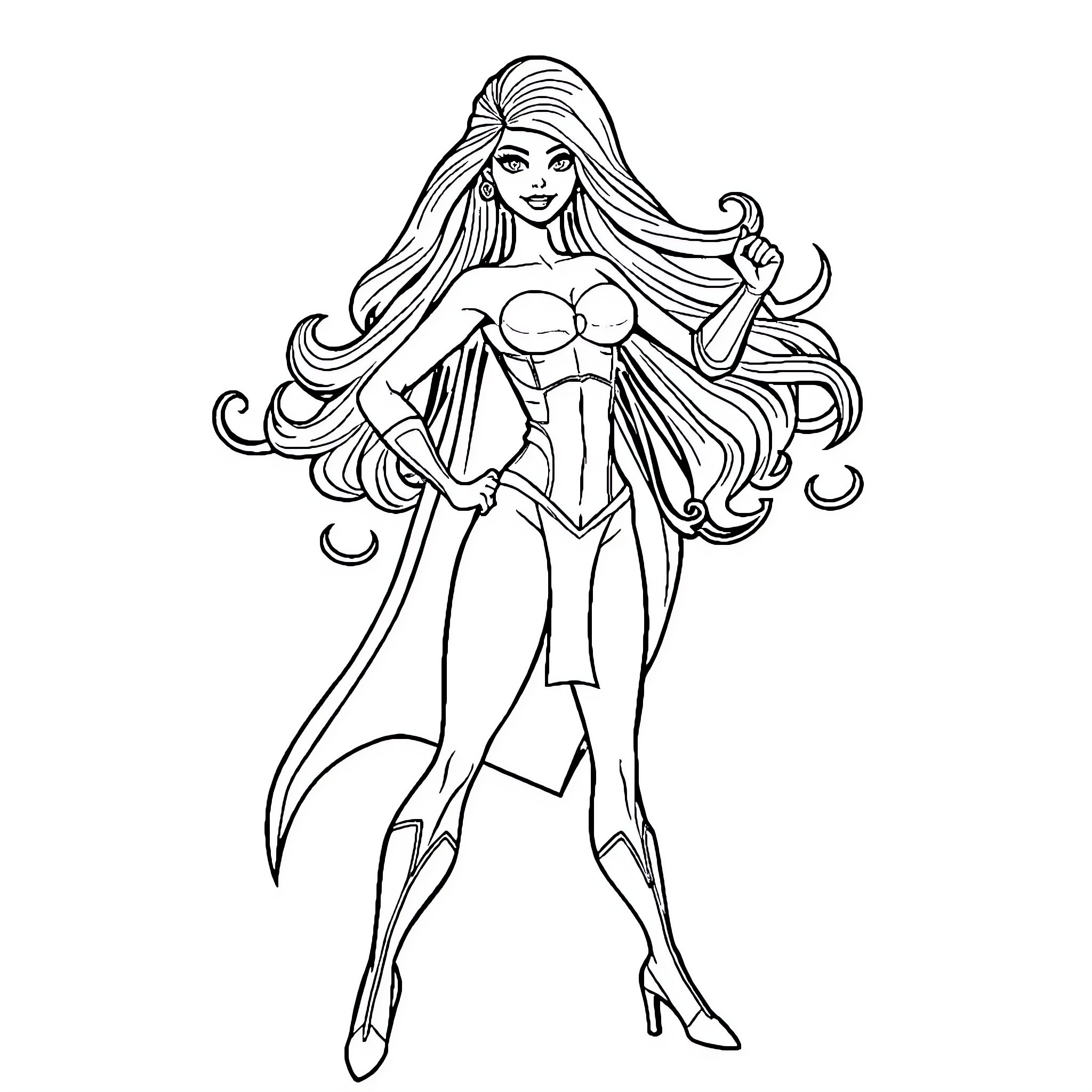 Barbie Hulk striking a confident pose Coloring Page (free black-and-white line drawing printable PDF for all, from beginners to advanced learners, including children, teens, adults, and seniors)