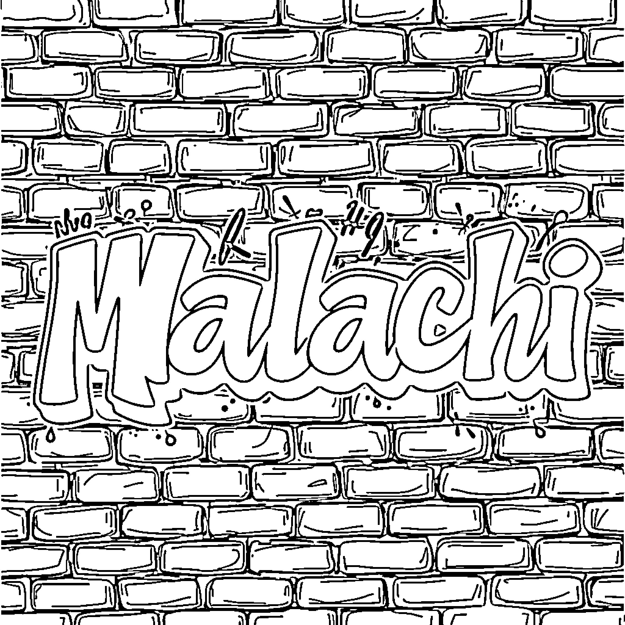 Malachi exploring a graffitied brick wall Coloring Page (free black-and-white line drawing printable PDF for all, from beginners to advanced learners, including children, teens, adults, and seniors)