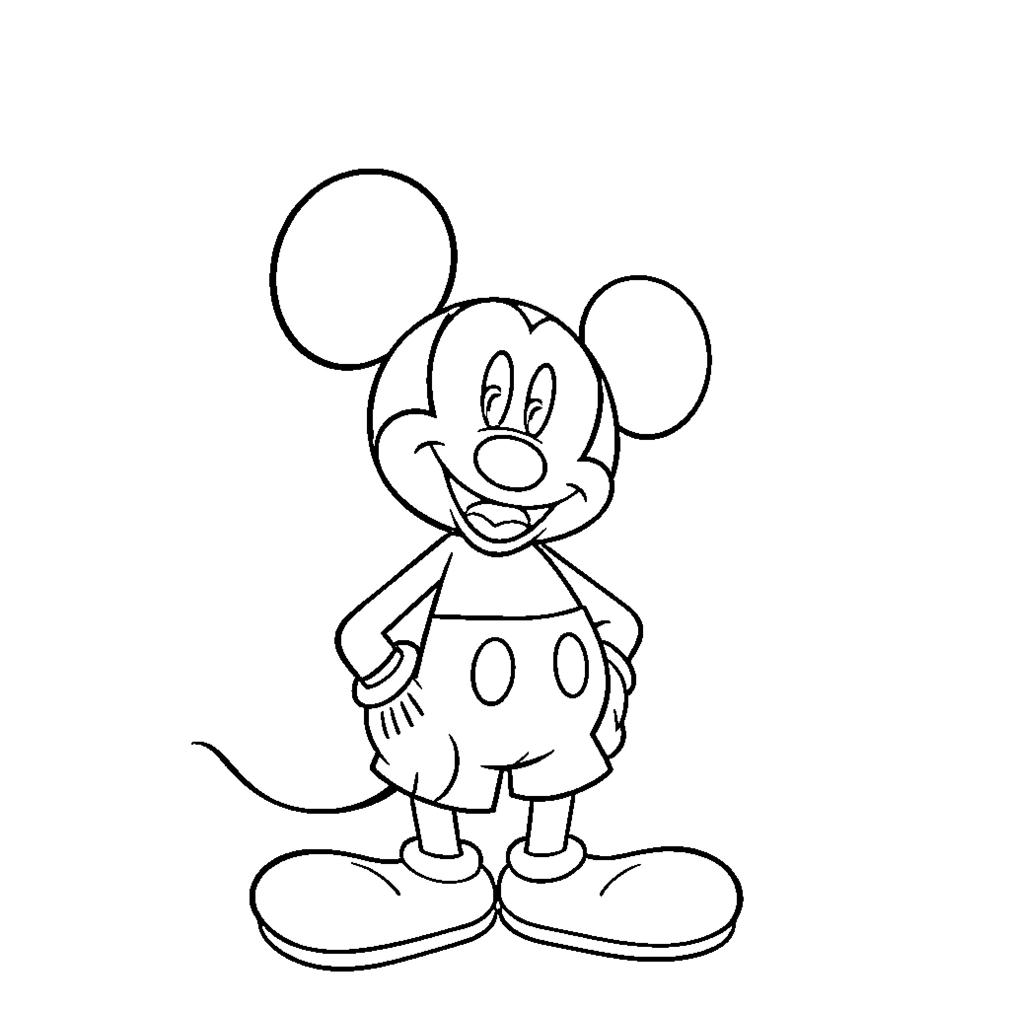 Mickey Mouse in a simple outline drawing Coloring Page (free black-and-white line drawing printable PDF for all, from beginners to advanced learners, including children, teens, adults, and seniors)