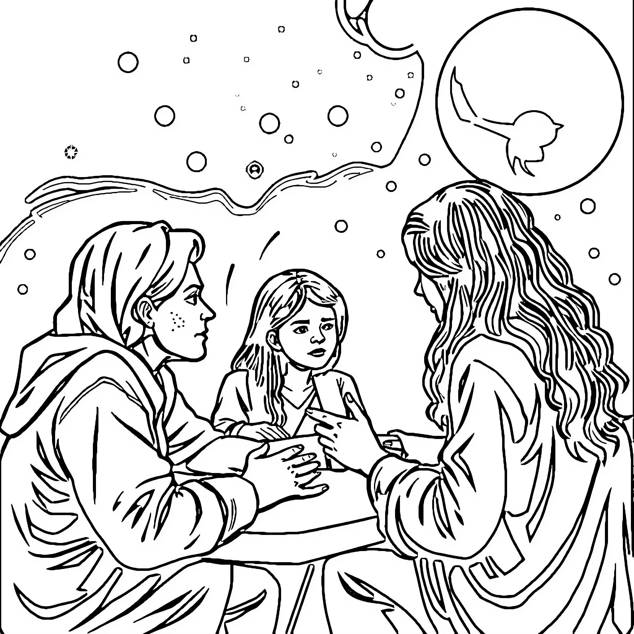 Therapy Session with Empathetic Counseling Coloring Page (free black-and-white line drawing printable PDF for all, from beginners to advanced learners, including children, teens, adults, and seniors)