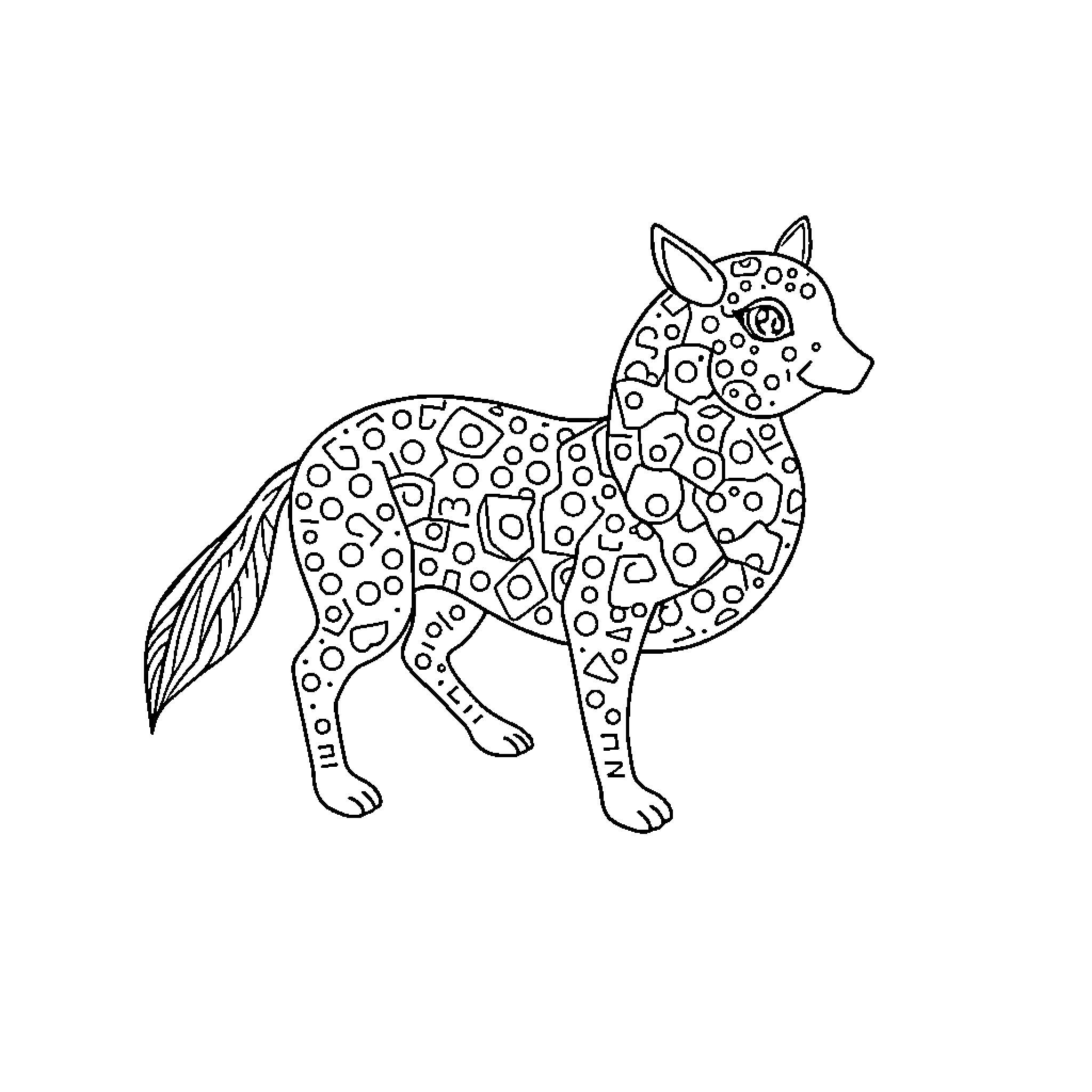Dot to Dot Playful Patterned Puppy Coloring Page (free black-and-white line drawing printable PDF for all, from beginners to advanced learners, including children, teens, adults, and seniors)