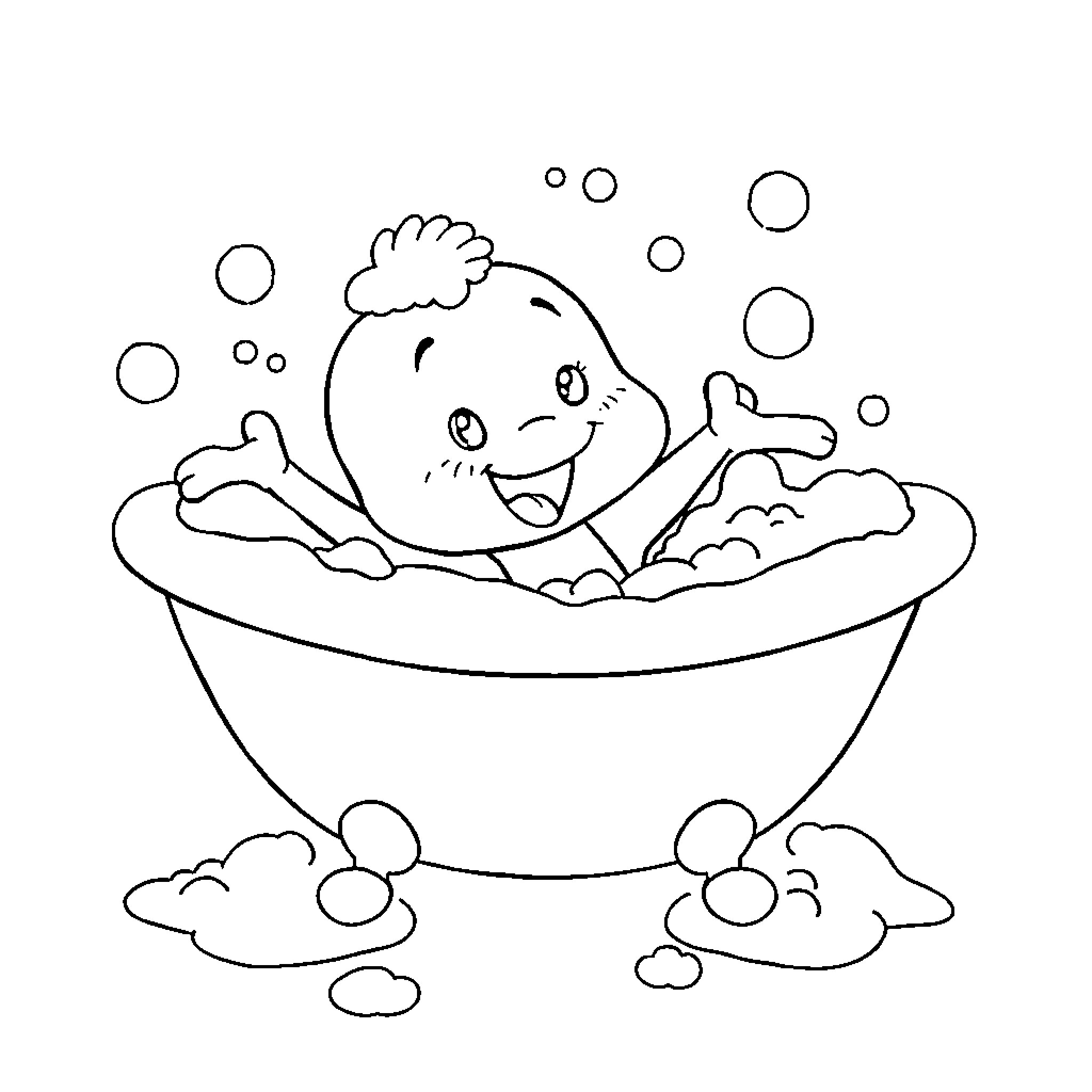 Bluey enjoying a bubble bath Coloring Page (free black-and-white line drawing printable PDF for all, from beginners to advanced learners, including children, teens, adults, and seniors)