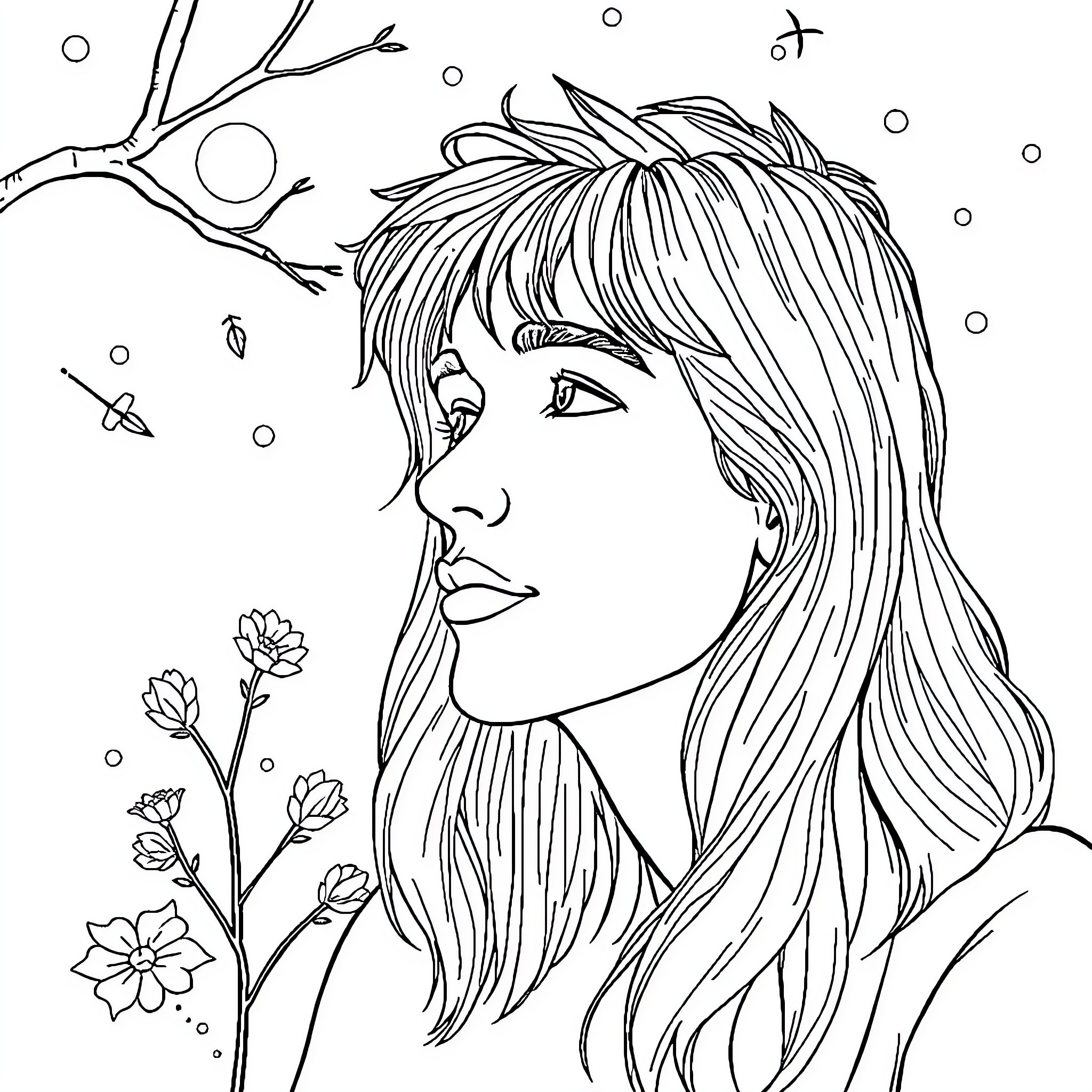 Ich träume in Schwarz und Weiß Coloring Page (free black-and-white line drawing printable PDF for all, from beginners to advanced learners, including children, teens, adults, and seniors)