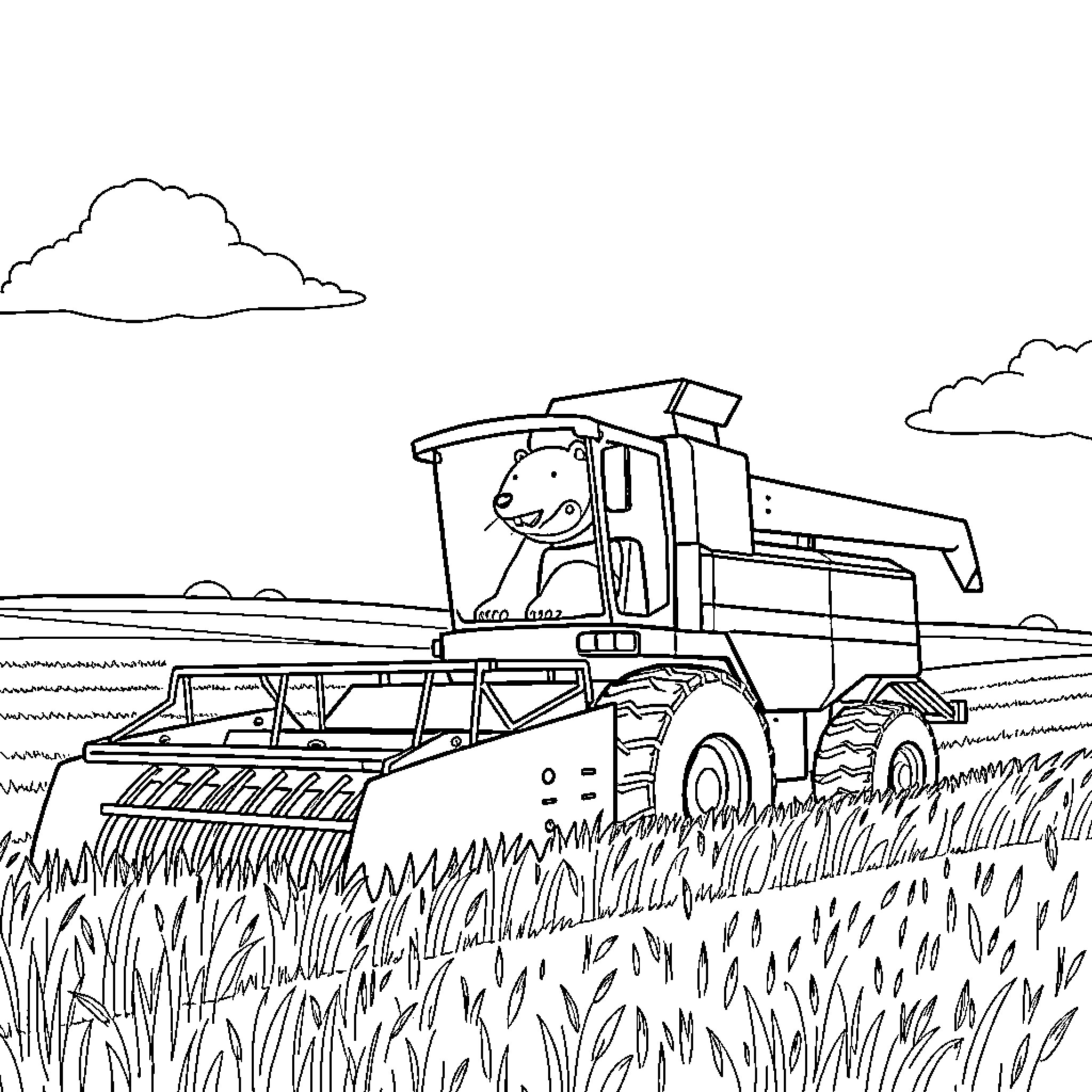 Capybara harvesting crops in the field Coloring Page (free black-and-white line drawing printable PDF for all, from beginners to advanced learners, including children, teens, adults, and seniors)